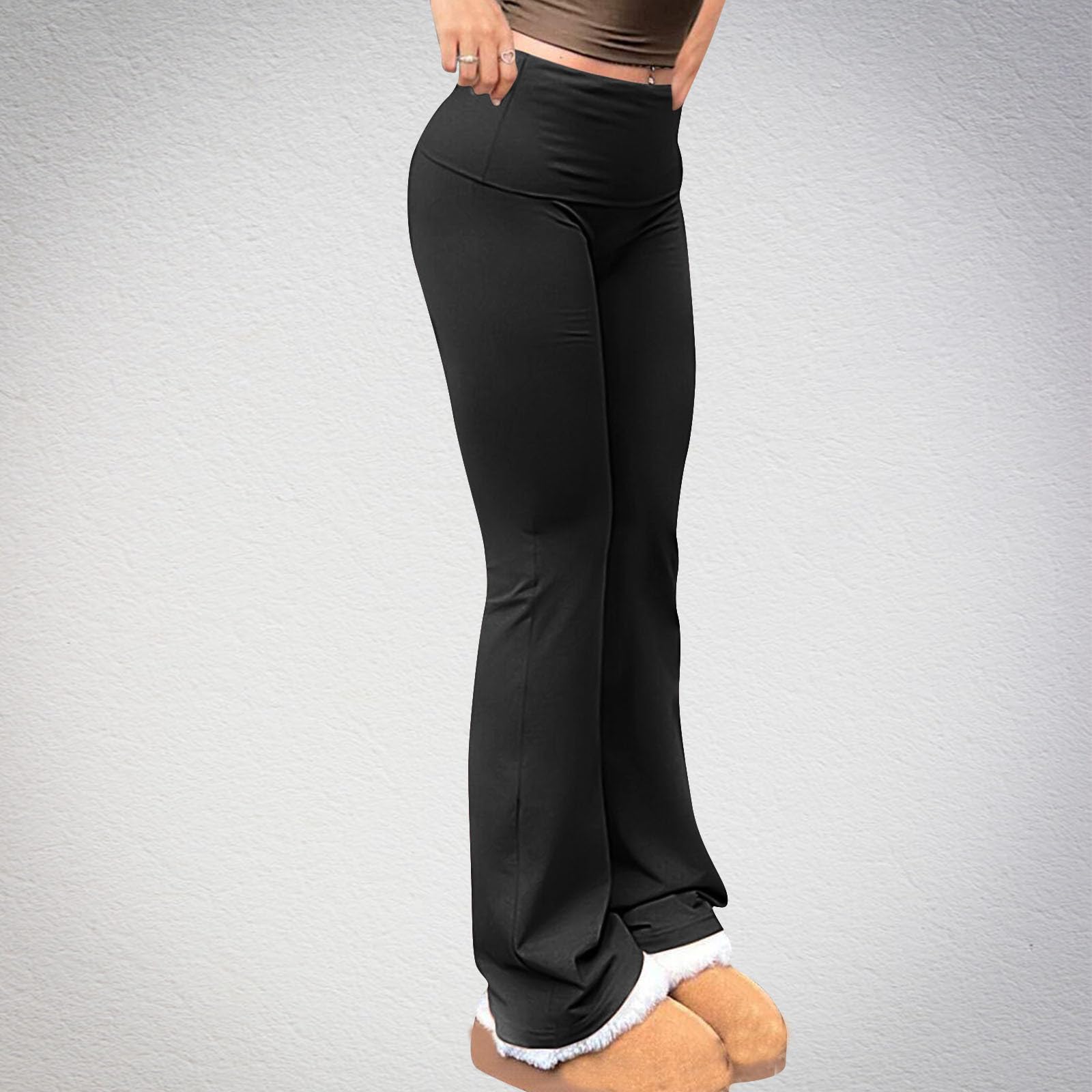 Women's Flare Leg Yoga Pants - Low Rise Fold Over Wide Leg Sweatpants - Buttery Soft Bell Bottom Casual Leggings for Workout, Lounge & Everyday Wear