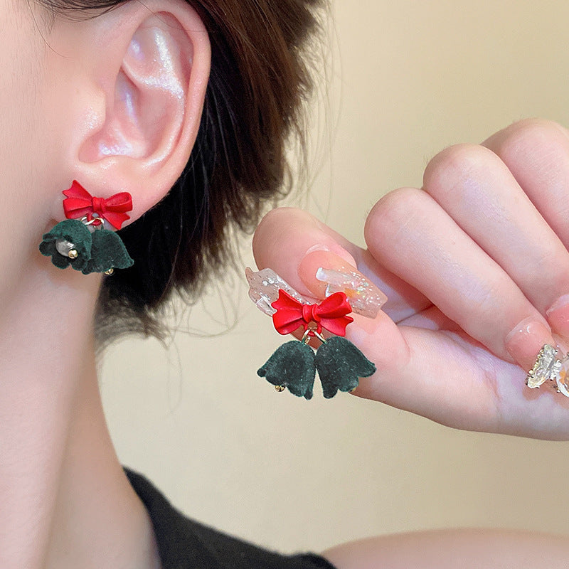 Velvet Jingle Bell Cute Bow Christmas Drop Earrings for Women - Festive Holiday Party Jewelry Gift (LM1778) | Perfect for Christmas Parties, Office Celebrations & New Year's Eve Events