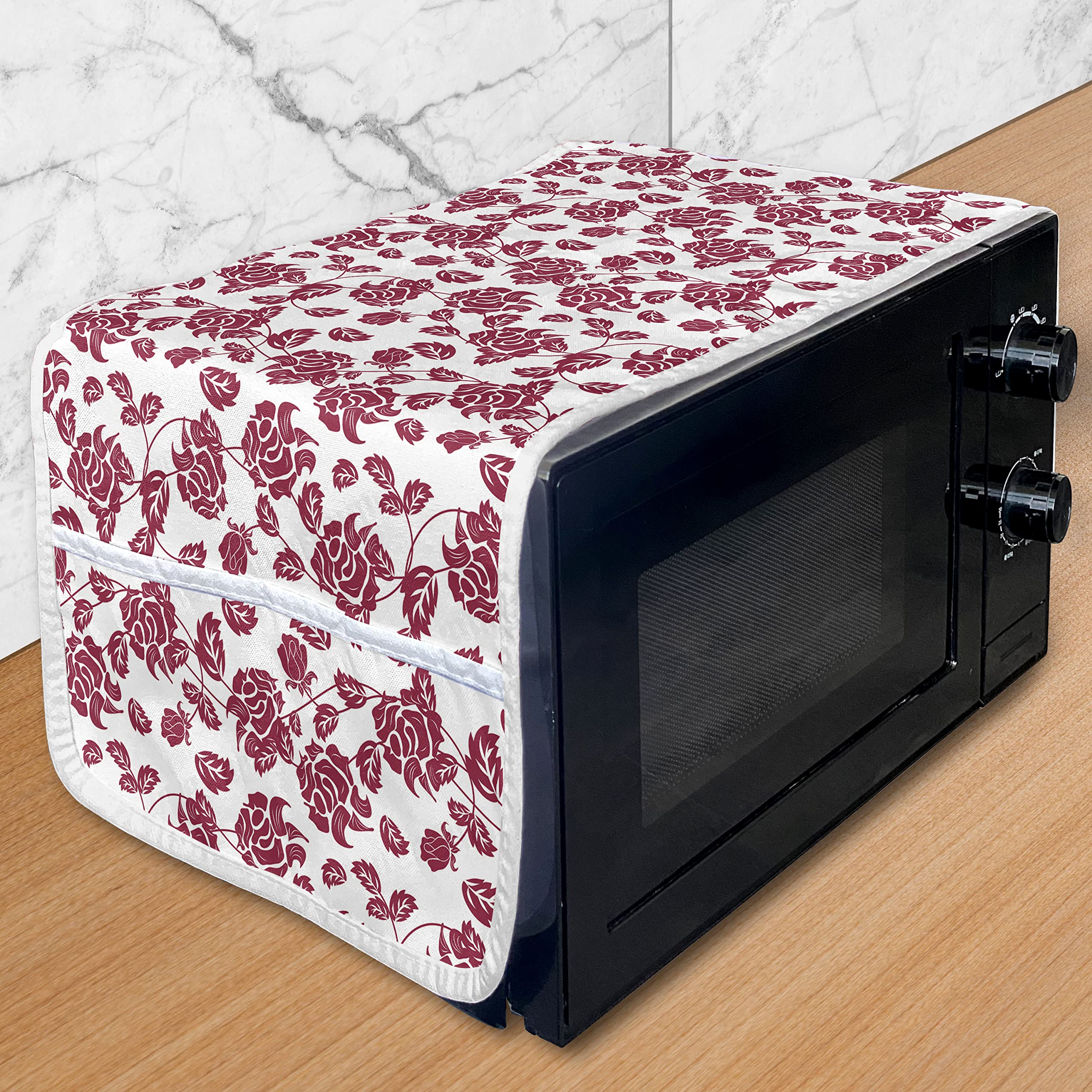 Ambesonne Rose Microwave Cover - Waterproof Kitchen Organizer with Pockets, 36