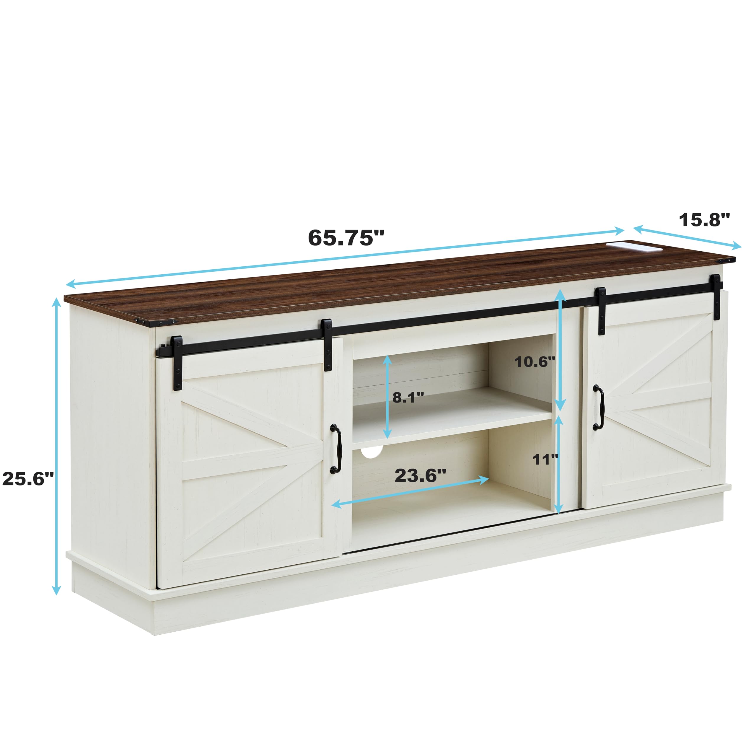 Farmhouse TV Stand and Coffee Table Set - 2 Piece Entertainment Center for 75 Inch TV with Built-in Power Outlet, Rustic Wood Square Coffee Tables for Living Room in Antique White - Perfect for Cozy Living Rooms, Home Theaters & Farmhouse Decor
