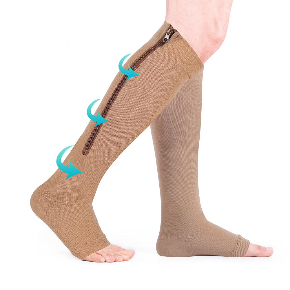 Haofy Zipper Compression Socks for Men & Women - Medical Grade Support for Varicose Veins, Edema, Swollen Ankles & Foot Pain - Perfect for Nurses, Travelers & Athletes (Great for Work, Running & Recovery)