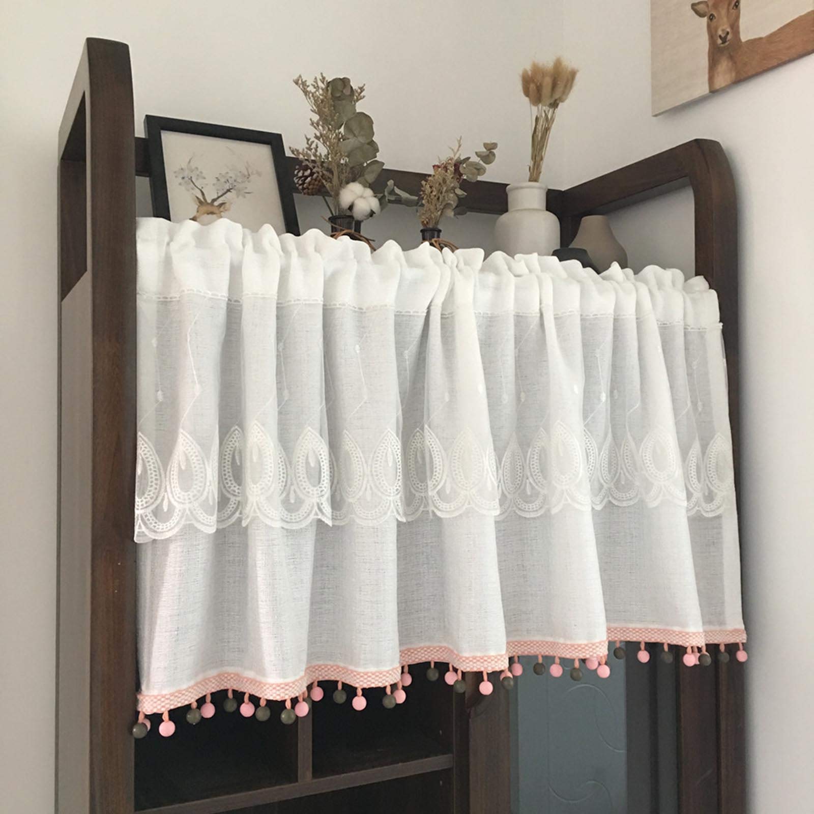 Dhdfj Jgh Tier Curtains - White Coffee Hand Woven Bead Lace Half Window Curtain for Kitchen, Bathroom - Rod Pocket Design, Punch-Free Installation (1 Piece) - Perfect for Small Windows, Cafe Style Decor & Cozy Home Atmosphere