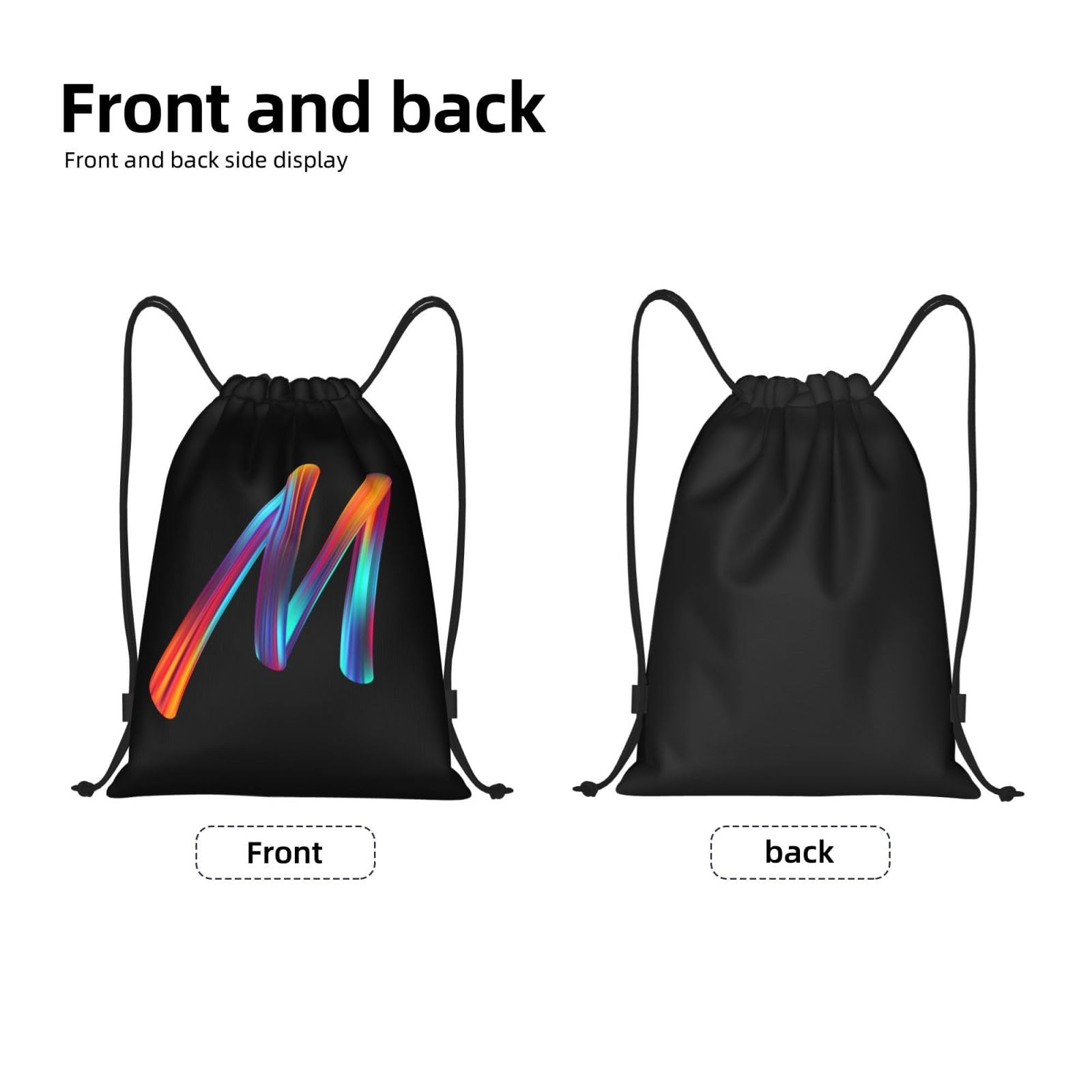 Custom Initial Drawstring Backpack - Black Cinch Sackpack for Sports, Gym, Travel, Swimming, Beach & Camping - Personalized Letter M Design - Perfect for Workouts, Vacations & Outdoor Adventures