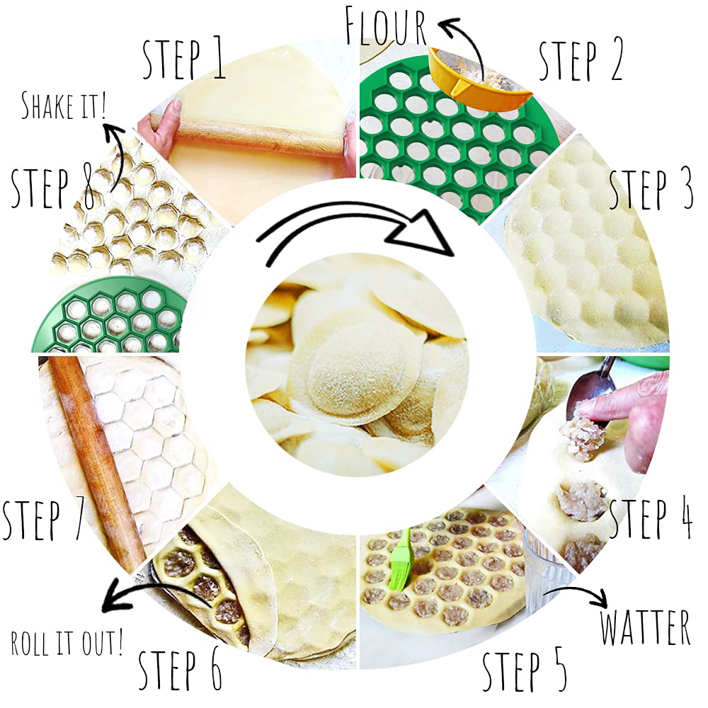 Russian Dumpling Maker - Plastic Pelmeni Mold Press - Handheld Dumpling & Ravioli Cutter - Siberian Meat Pelmeni & Pasta Kitchen Tool - Perfect for Homemade Dumplings, Pierogi & Asian Cuisine
