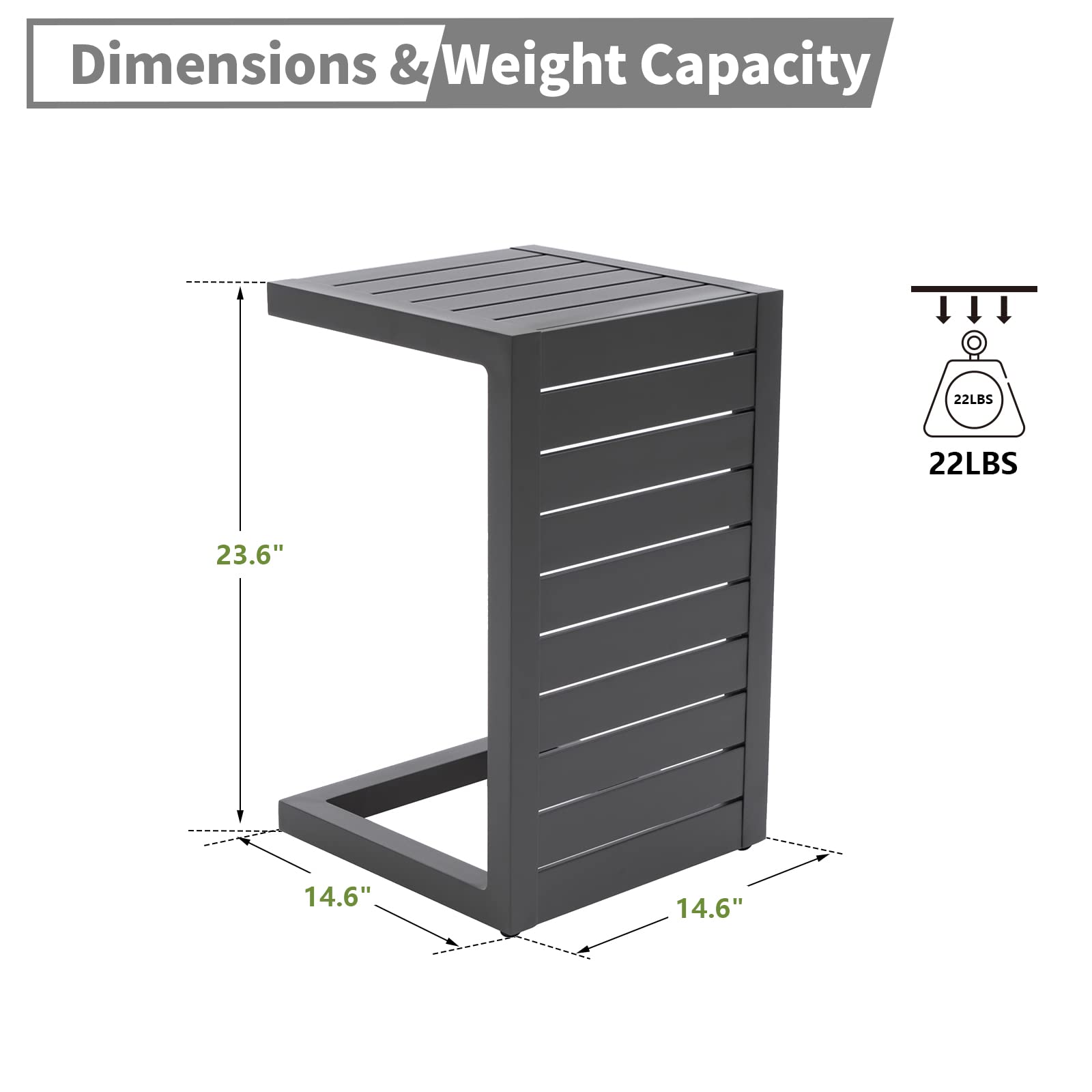 **Outdoor Aluminum C-Shaped End Table - Weather-Resistant Patio Side Table for Sofa Set, Grey Frame - Perfect for Garden, Balcony & Poolside Relaxation**