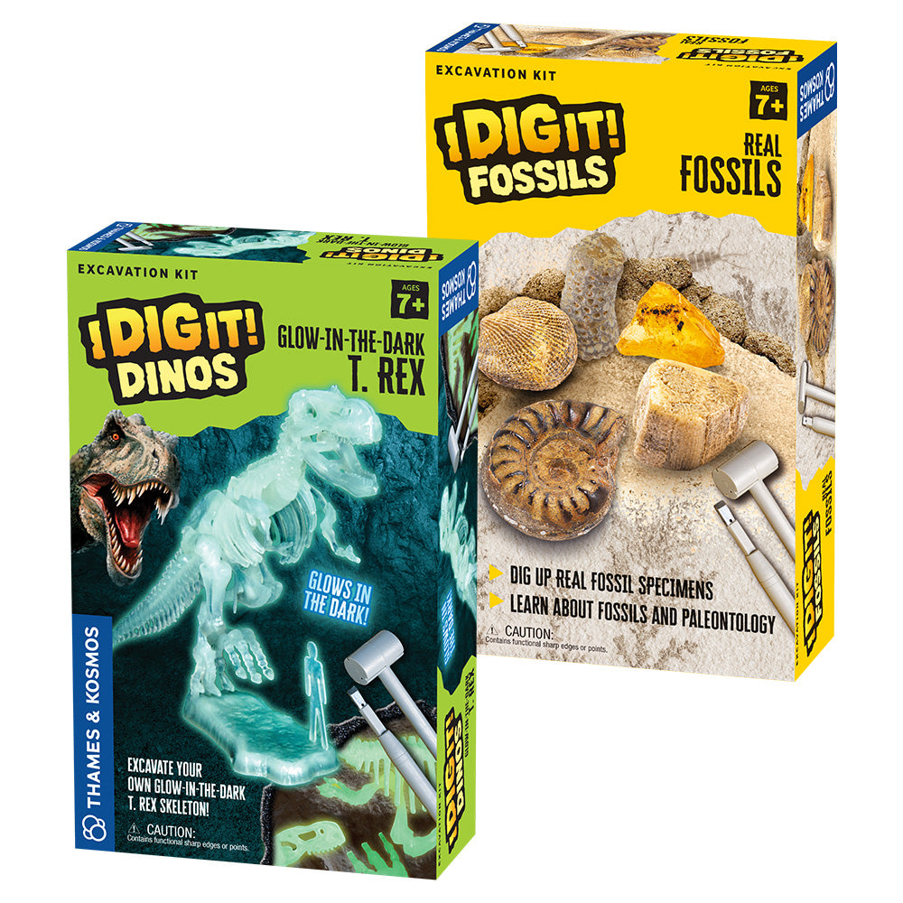 Thames & Kosmos I Dig It! Excavation Kit Bundle - Glow in The Dark T-Rex & Real Fossils Kit for Kids | STEM Educational Paleontology & Archaeology Science Toys | Perfect for Birthday Gifts & Classroom Learning Activities