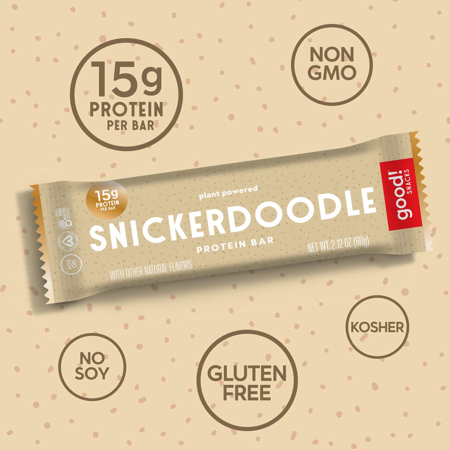 Delicious Vegan Protein Bars - Snickerdoodle Flavor | Gluten-Free, Plant-Based, Low Sugar, High Protein (15g) | Meal Replacement & Healthy Snack for Energy | Kosher, Soy-Free, Non-Dairy, Non-GMO | Perfect for Workouts, Hiking & On-the-Go Nutrition (12 Bars)