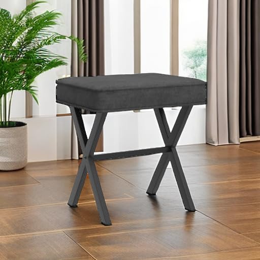 LUE BONA Vanity Stool with X-Legs - Modern Makeup Seat for Bedroom & Bathroom