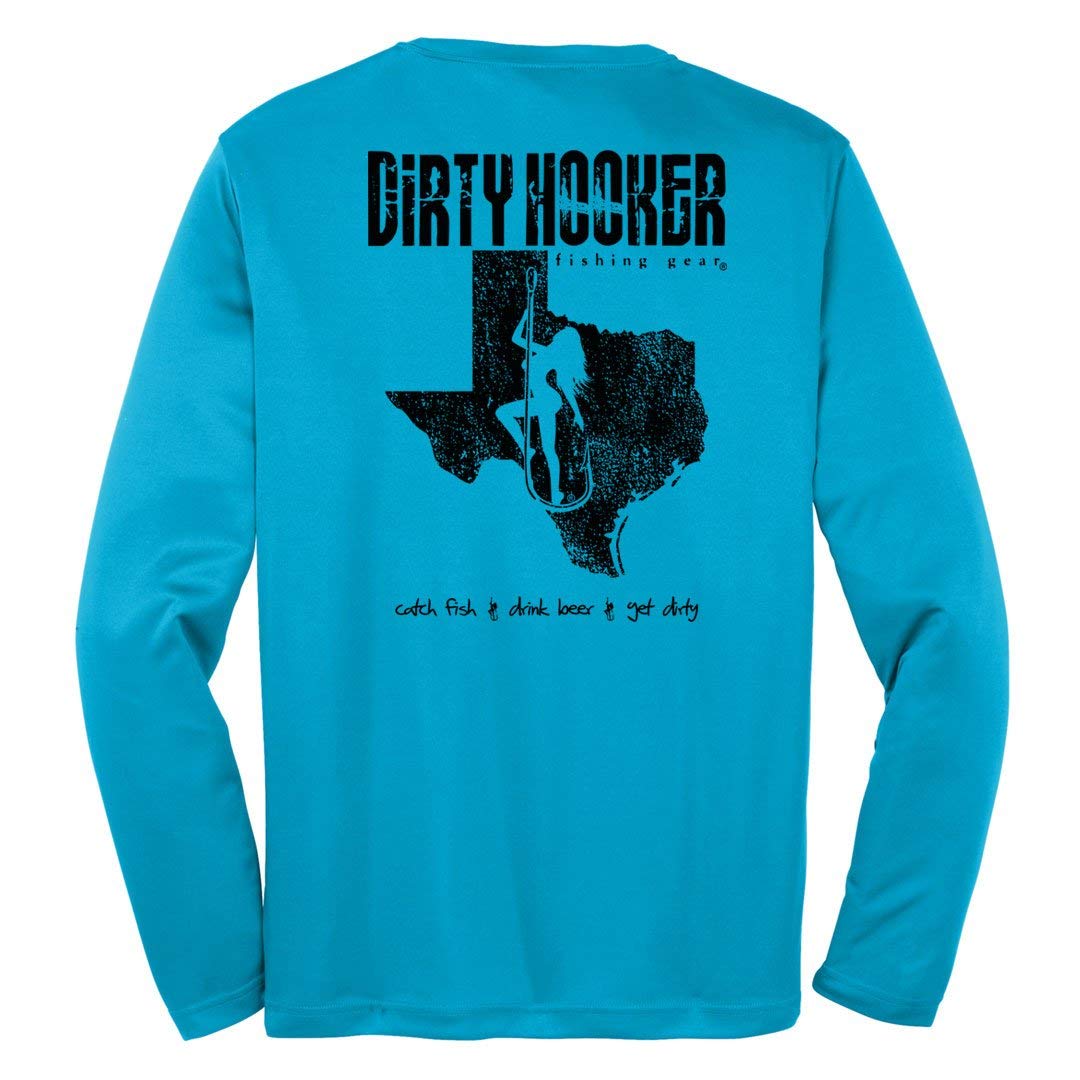 Dirty Hooker Fishing Gear - Long Sleeve DryFit Performance Shirt with Texas Logo for Men - Perfect for Bass Fishing, Boat Trips & Outdoor Adventures