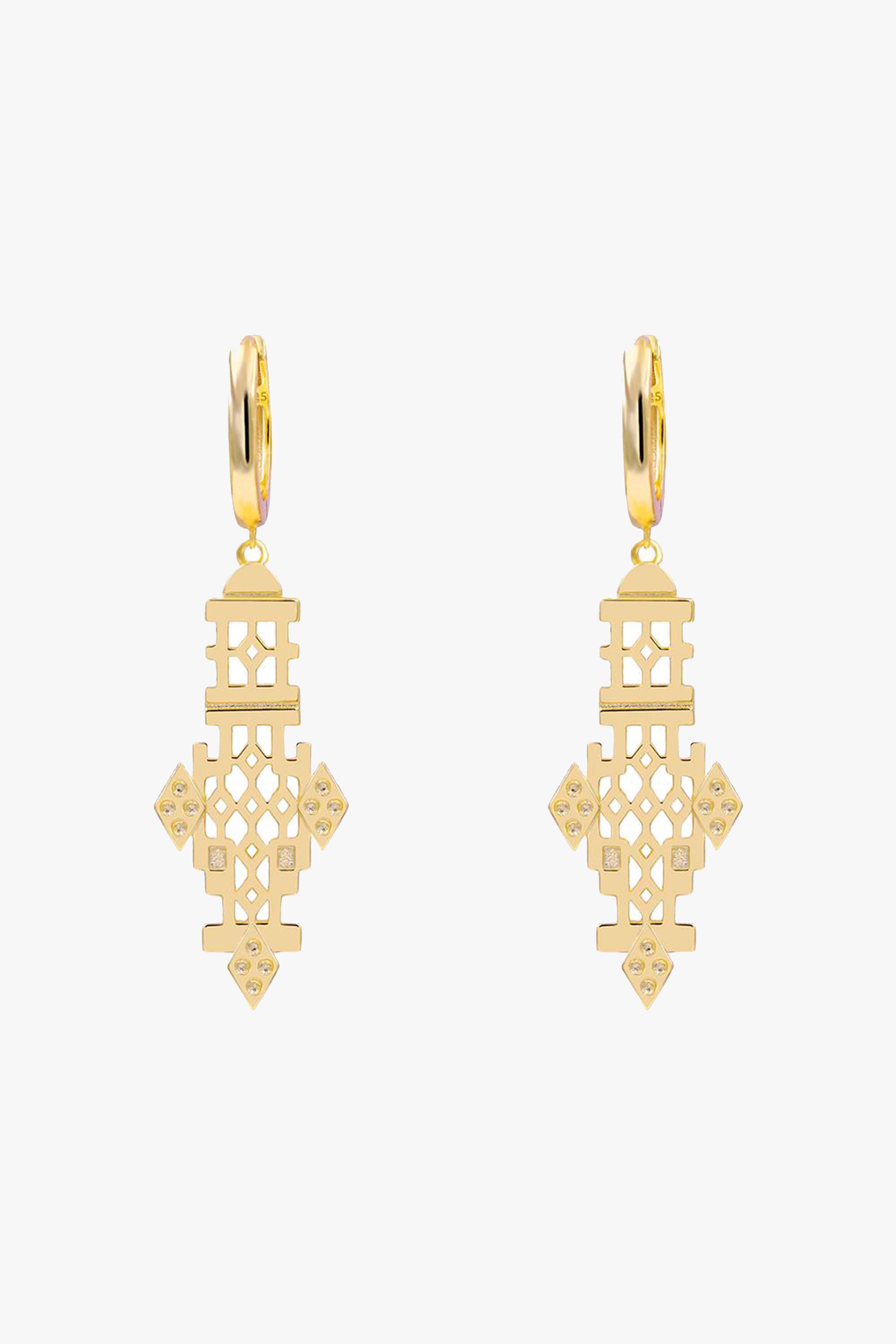 Florence Gold Pendant Earrings for Women - 14K Gold Plated Dangle Earrings, Elegant Gift for Her - Perfect for Weddings, Parties & Special Occasions