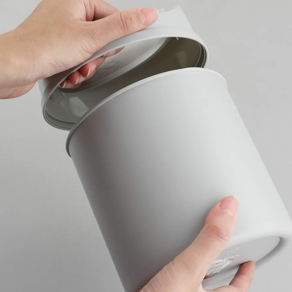 2 Liter Mini Desktop Trash Can with Swing Lid - Small Office Waste Bin for Desk, Home, or Car - Compact Grey Garbage Can for Paper, Snacks & Daily Trash (Perfect for Workspace, Bedroom & Vehicle Use)