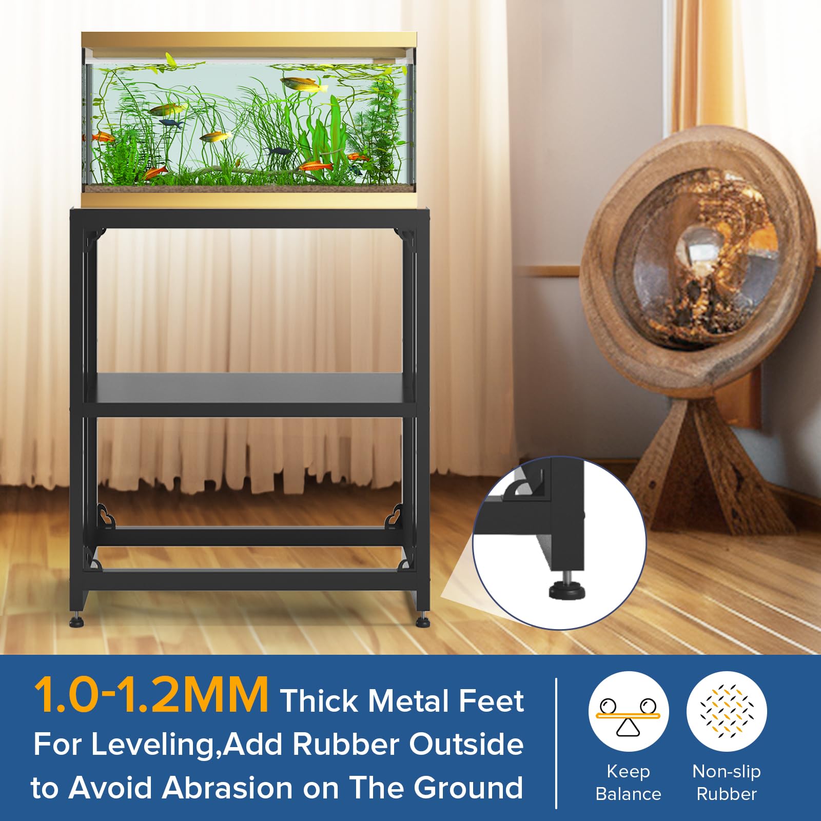20 Gallon Fish Tank Stand - Heavy Duty Metal Aquarium Stand with Double-Layer Storage (24.8