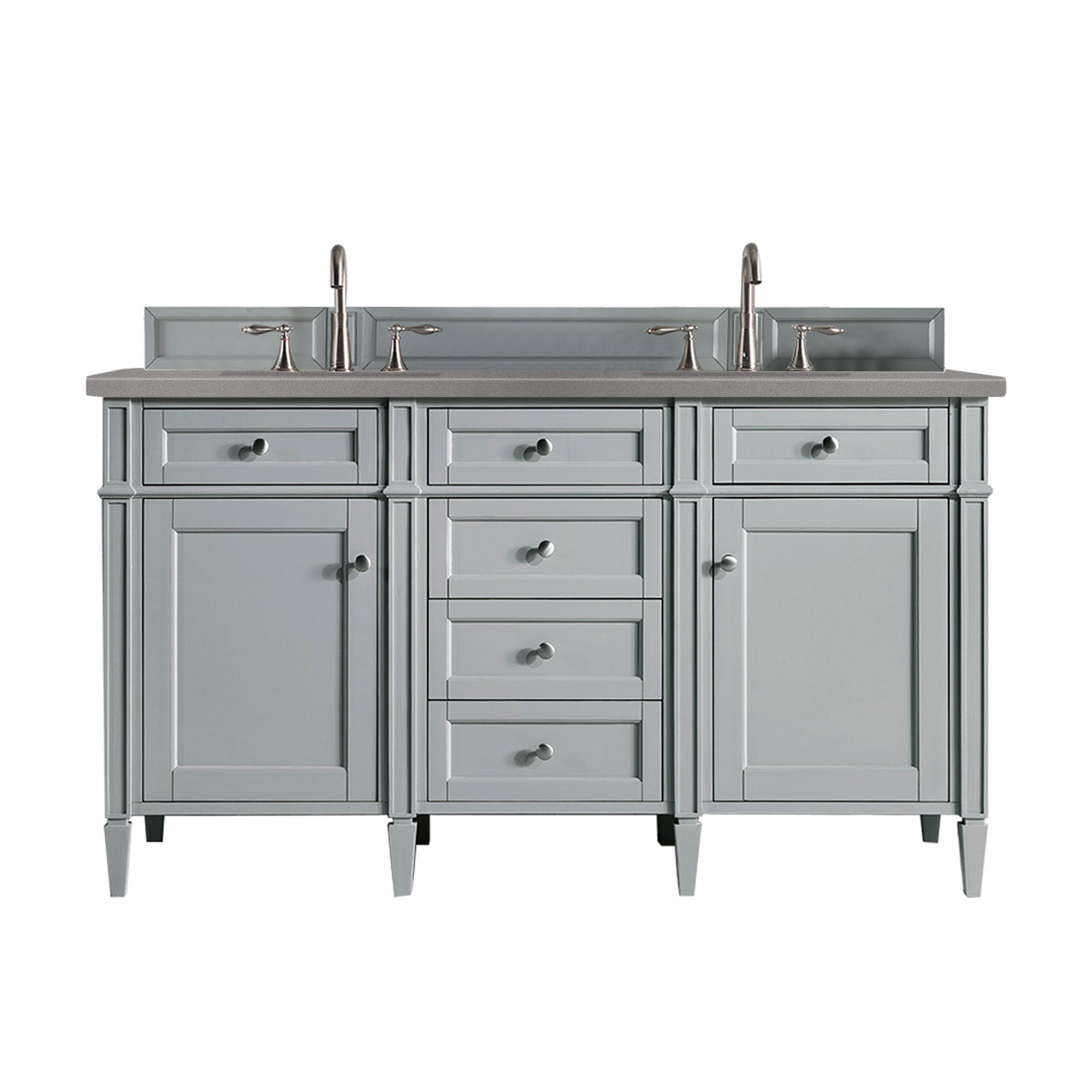 Brittany 60 Inch Urban Gray Double Vanity with 3CM Grey Expo Quartz Countertop - Modern Bathroom Vanity Set for Master Bath & Guest Bathroom