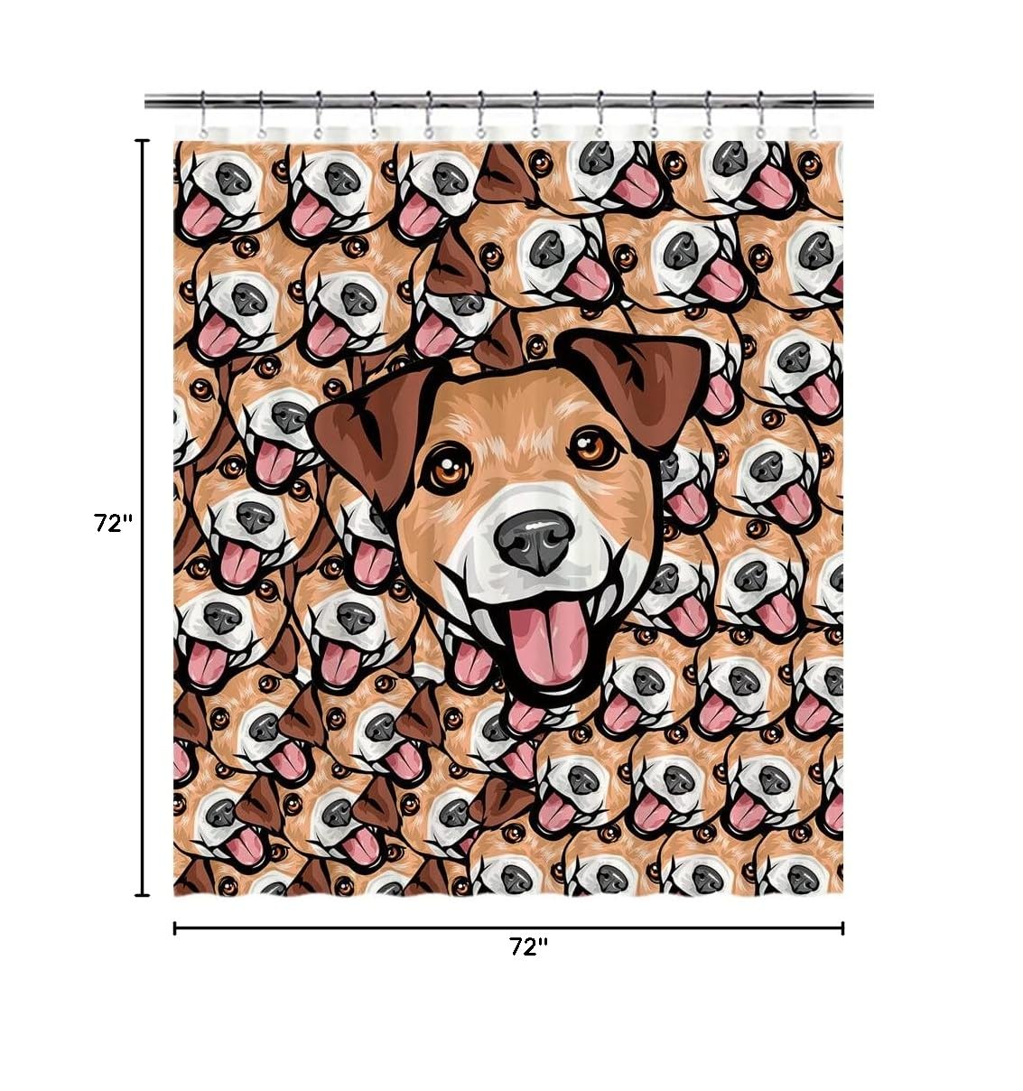 Waterproof Jack Russell Terrier Dog Shower Curtain - Cute Pet Mash Face Design for Dog Lovers & Kids Bathroom Decor - 72x72 Inch with 12 Hooks - Perfect for Themed Bathrooms, Pet Lover Gifts & Animal-Inspired Home Decor