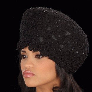 Handmade Beaded Lace Straw Hat F3004 - Elegant Black Wide Brim Sun Hat for Women, Perfect for Beach Vacations, Summer Outfits and Outdoor Events