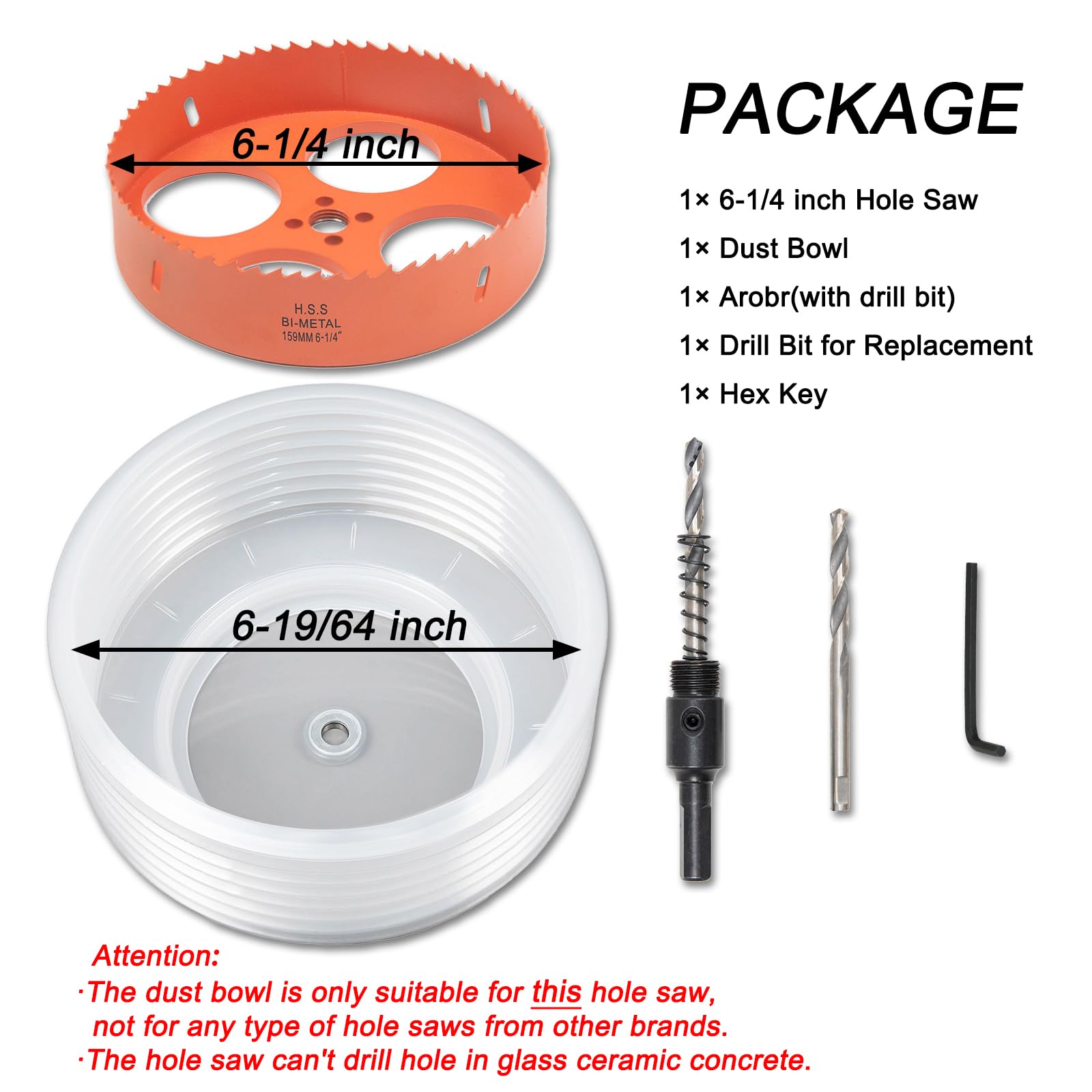 6.25 Inch Bi-Metal Hole Saw for Recessed Lights - 6-1/4 Inch Hole Cutter with Dust Bowl Catcher - Perfect for LED Can Lights, Wood, Metal & Drywall Installation - Ideal for Electricians and DIY Home Improvement Projects
