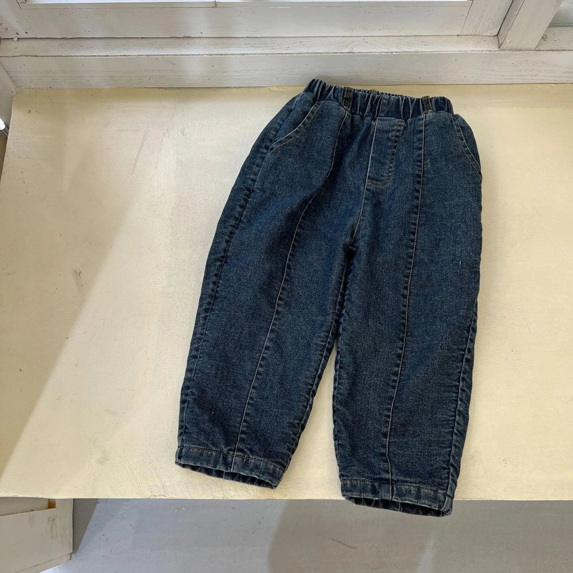 Kids' Fleece-Lined Denim Jeans for Boys & Girls - Warm Velvet Thickened Winter Pants, Cotton Casual Trousers for Autumn & Cold Weather - Perfect for School, Playdates and Outdoor Activities