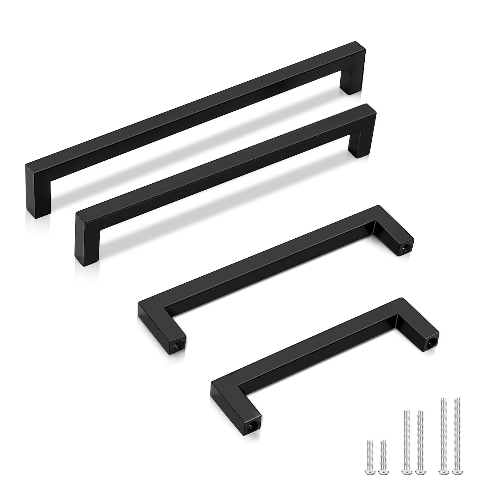 Gobekor 10 Pack Matte Black Square Cabinet Handles - 7.5 Inch (192mm) Hole Centers - Solid Black Kitchen & Dresser Drawer Pulls - Durable Cabinet Hardware for Modern Home & Office Furniture
