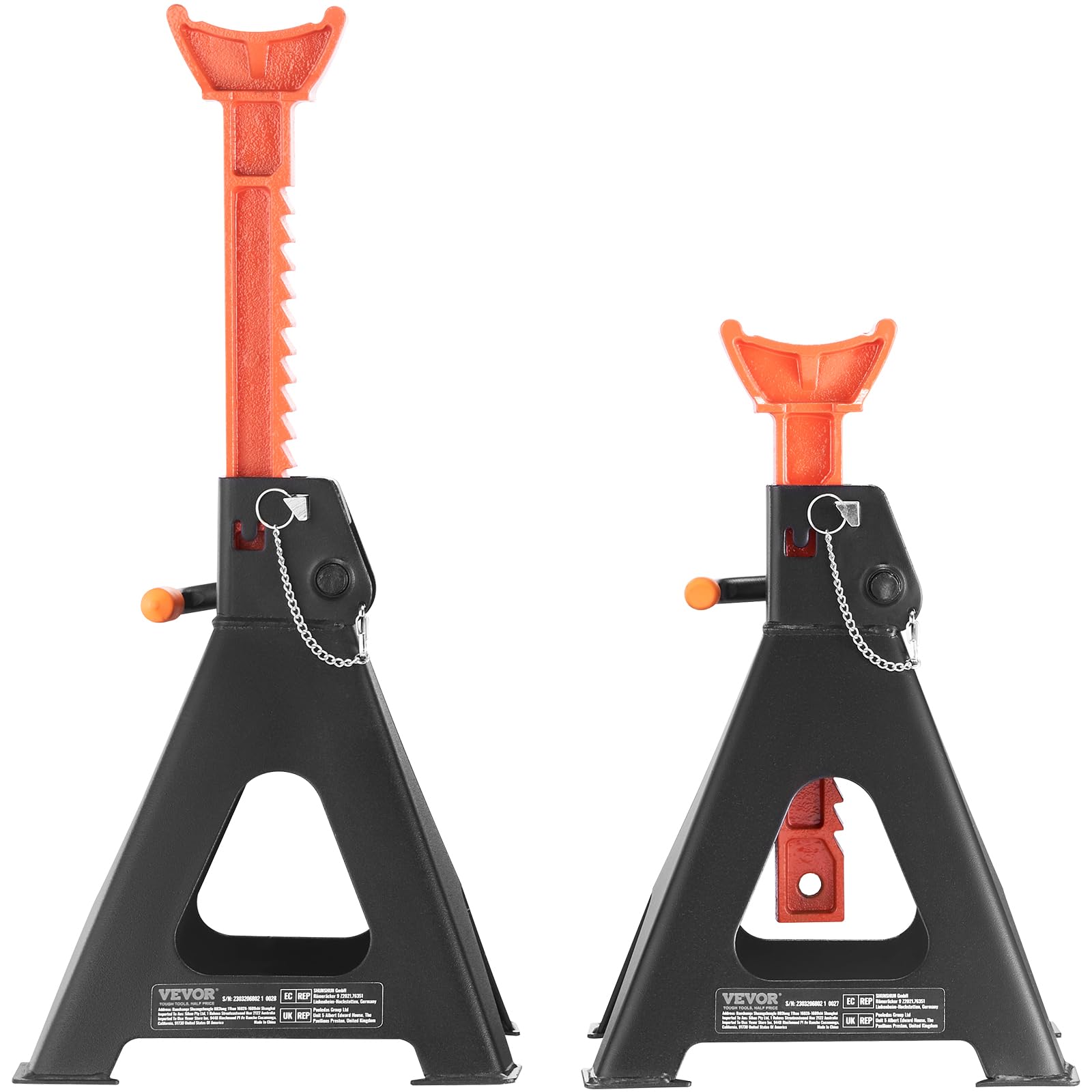 VEVOR 6 Ton (13,000 lbs) Capacity Heavy Duty Jack Stands - Double Locking Safety, 14.2-23 Inch Adjustable Height - for SUV, Pickup Truck, Car & UTV/ATV Vehicle Maintenance & Repair - Red (1 Pair)