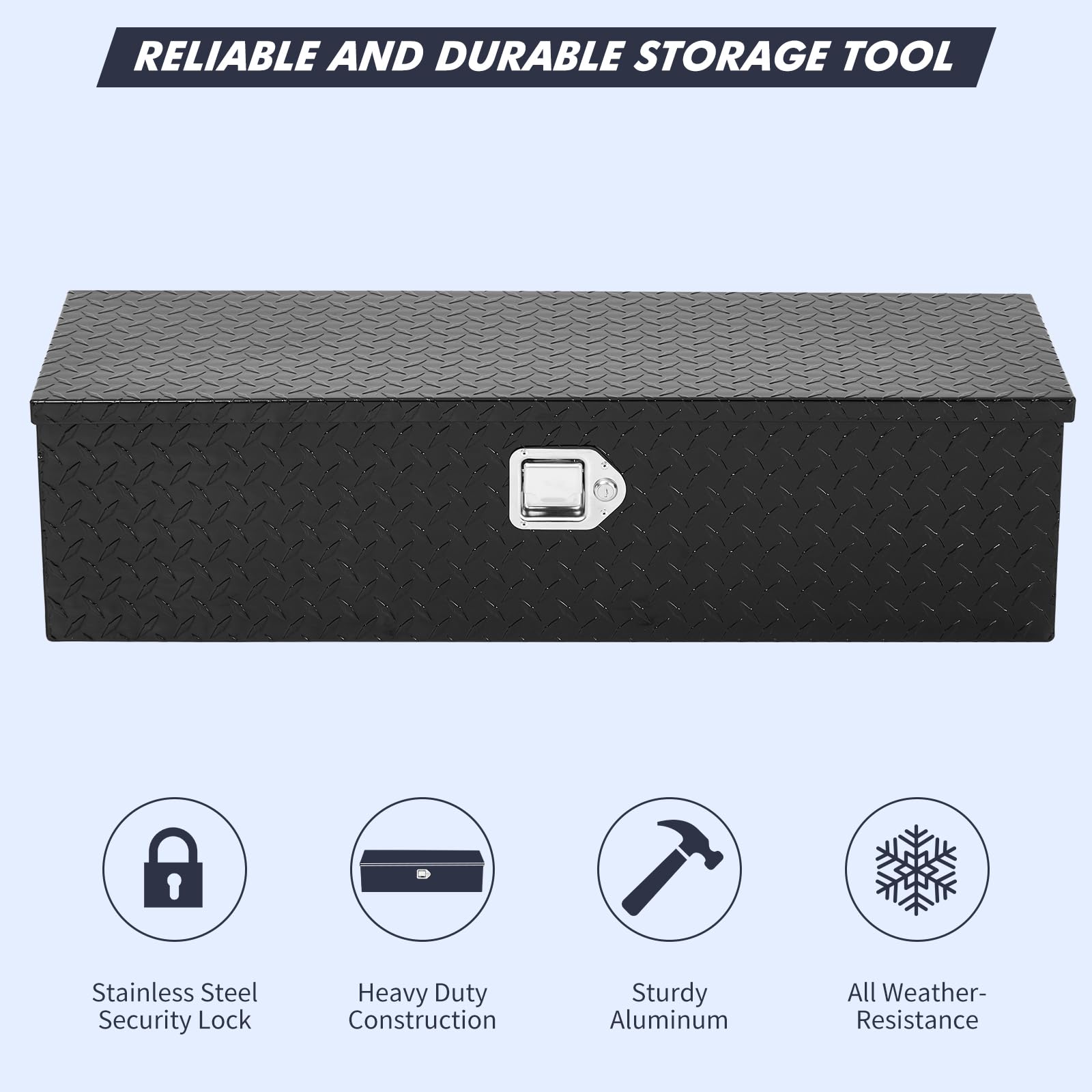 Garvee 48 Inch Aluminum Truck Tool Box with Sliding Shelf - Diamond Plate Tool Storage Box for Pickup, Trailer & Work Trucks | Lockable Side Handle & 2 Keys Included | Heavy Duty Organization for Construction, Landscaping & Roadside Emergencies