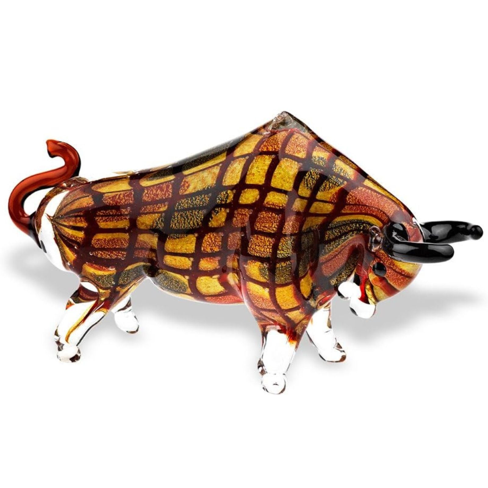 Badash Murano Style Art Glass Bull Figurine - 8 Inch Tall Handmade Mouth-Blown Glass Sculpture, Colorful Decorative Home & Office Decor, Unique Gift for Collectors - Perfect for Living Room Display, Wedding Gifts & Italian Art Lovers