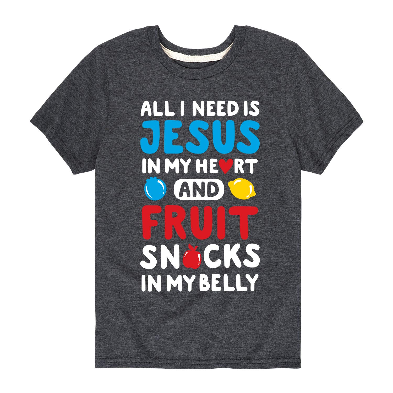 Jesus Fruit Snacks Youth Graphic T-Shirt - Christian Solid Light Short Sleeve Tee for Church, Bible Study & Youth Group Activities