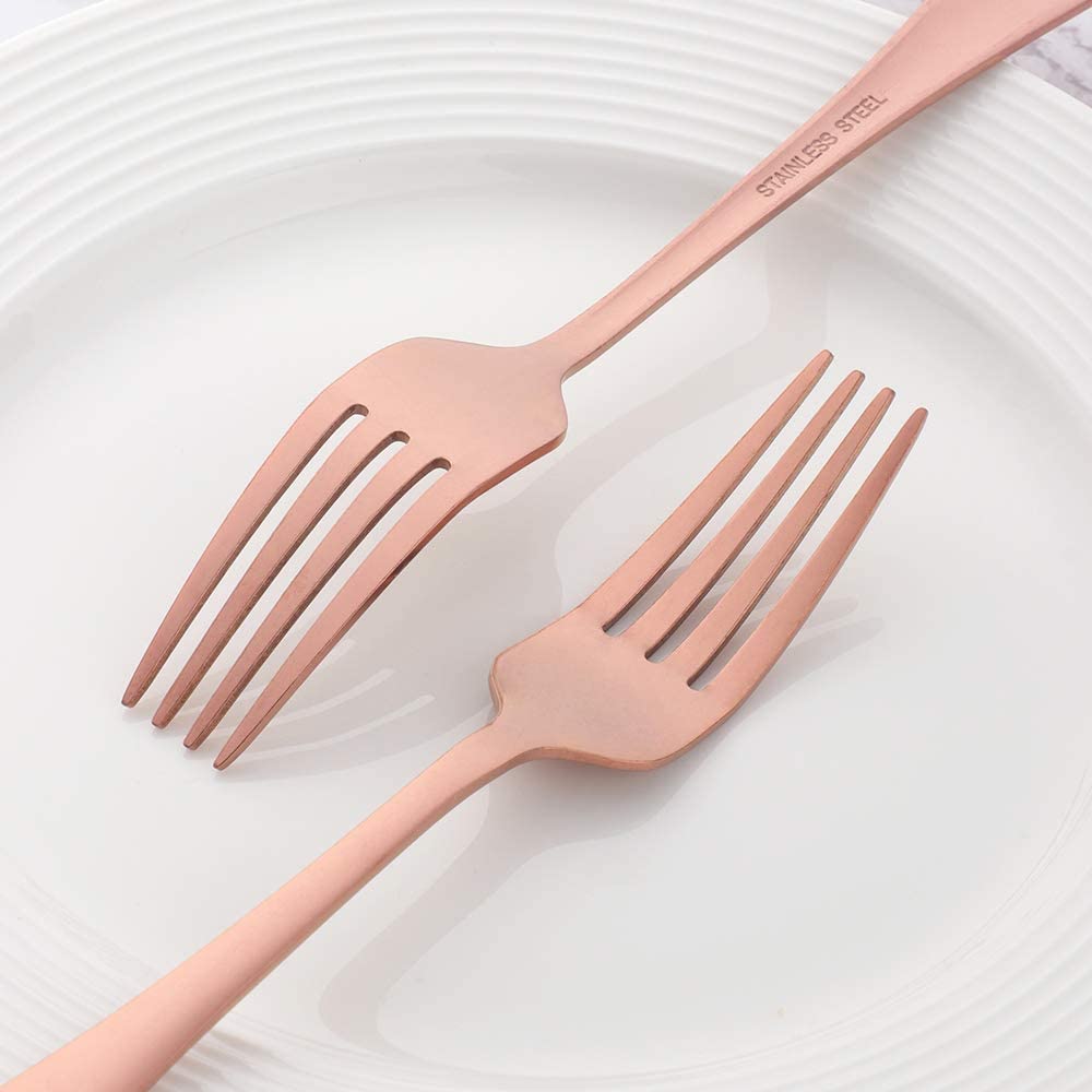 12-Piece MINGYU Rose Gold Stainless Steel Salad Forks Set - 6.5 Inch Small Dinner Forks, Shiny Titanium Dessert Forks for Home, Restaurant, Wedding & Party - Dishwasher Safe & Durable for Everyday Use, Entertaining & Special Occasions