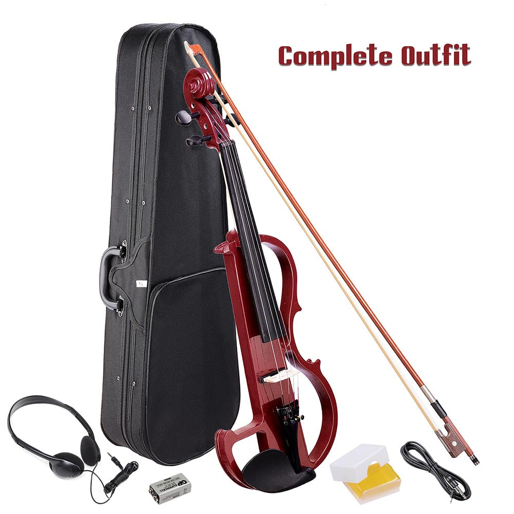 Professional Full Size Electric Violin Kit with Bow, Headphones, Case & Rosin - Perfect for Beginners, Practice, Performances & Silent Playing at Home