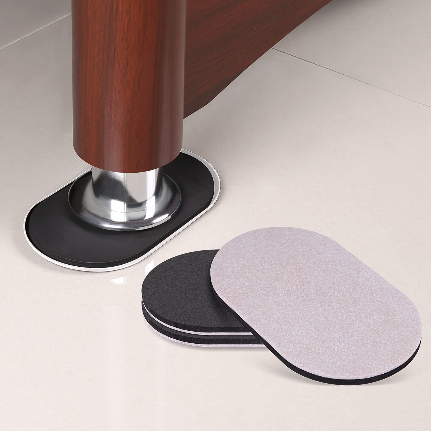 Ezprotekt 4-Pack Oval Furniture Sliders & 4 Felt Furniture Pads - Hardwood Floor Protectors for Smooth Gliding - Beige - Ideal for Sofas, Chairs, Tables & Heavy Furniture on Wood Floors