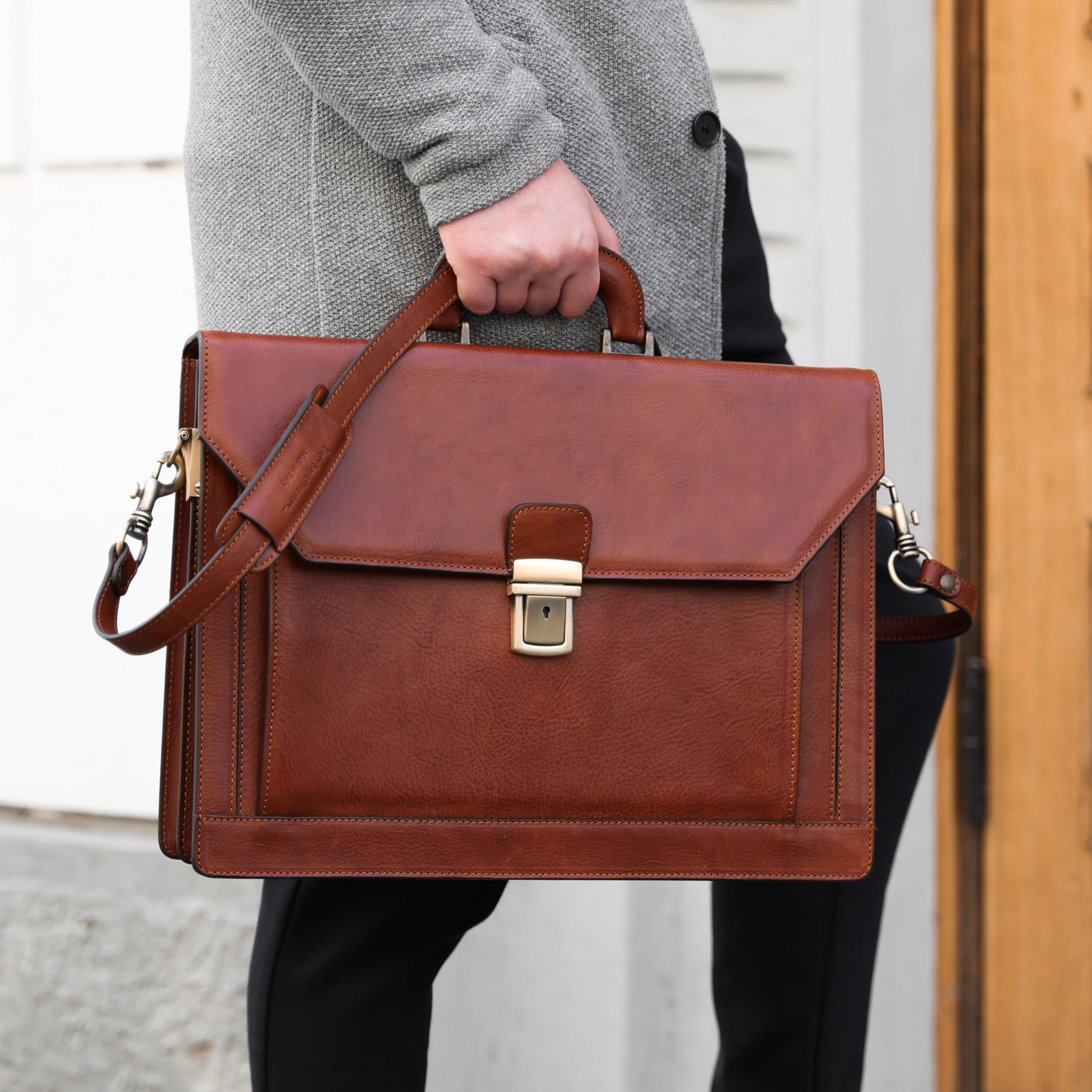 Premium Italian Handmade Leather Briefcase - Durable Time-Resistant Laptop Bag for Work - Professional Attache Case for Men & Women - Perfect for Business Meetings, Office Commute & Travel Accessories