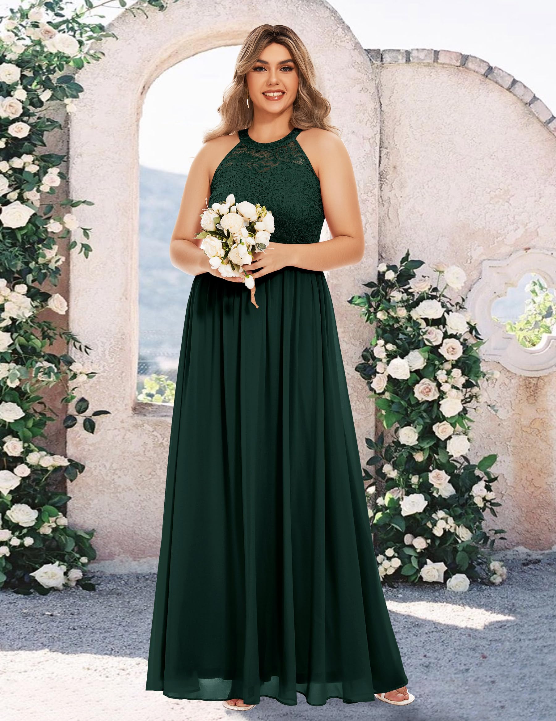 Wedtrend Women's Formal Halter Long Prom Dress - Floral Lace Bridesmaid Gown for Wedding, Evening Party & Special Occasions