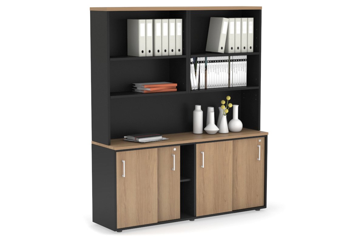 Modern White Sliding Door Credenza with Open Hutch - 1600W x 750H x 450D - Perfect for Home Office, Living Room & Bedroom Storage Organization