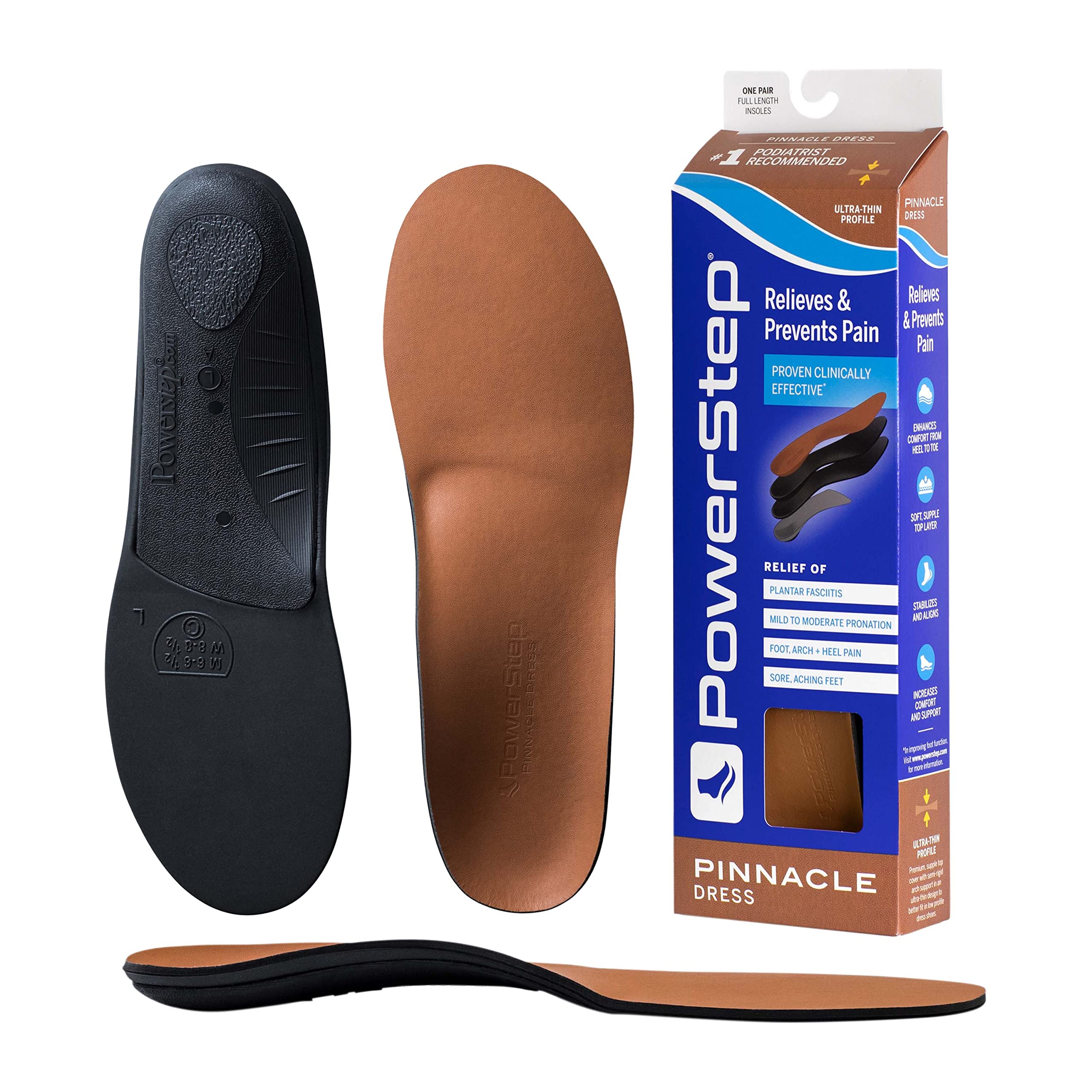 PowerStep Pinnacle Orthotic Insoles - Arch Support for Dress Shoes - Pain Relief for Men & Women - Perfect for Work, Weddings & Formal Events
