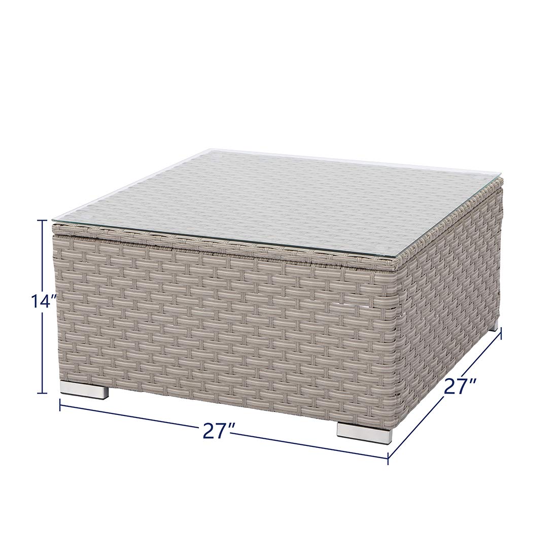 SUNBURY Wicker Patio Coffee Table with Tempered Glass Top - Pearl Gray Outdoor Furniture for Backyard, Garden, Porch - Perfect for Relaxing, Entertaining & Enhancing Outdoor Living Spaces