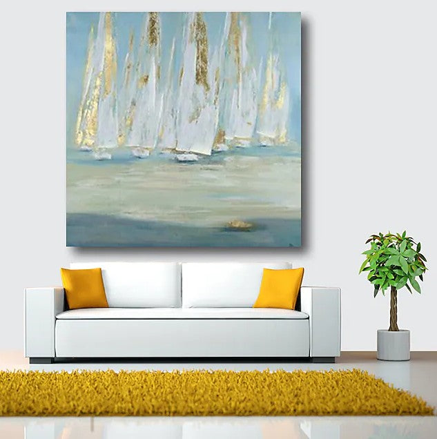 Easy Acrylic Painting Ideas for Bedroom Decor - Sailboat Canvas Art - Large Oversized Wall Paintings for Living Room & Office - Handmade Modern Artwork for Home Interior Design