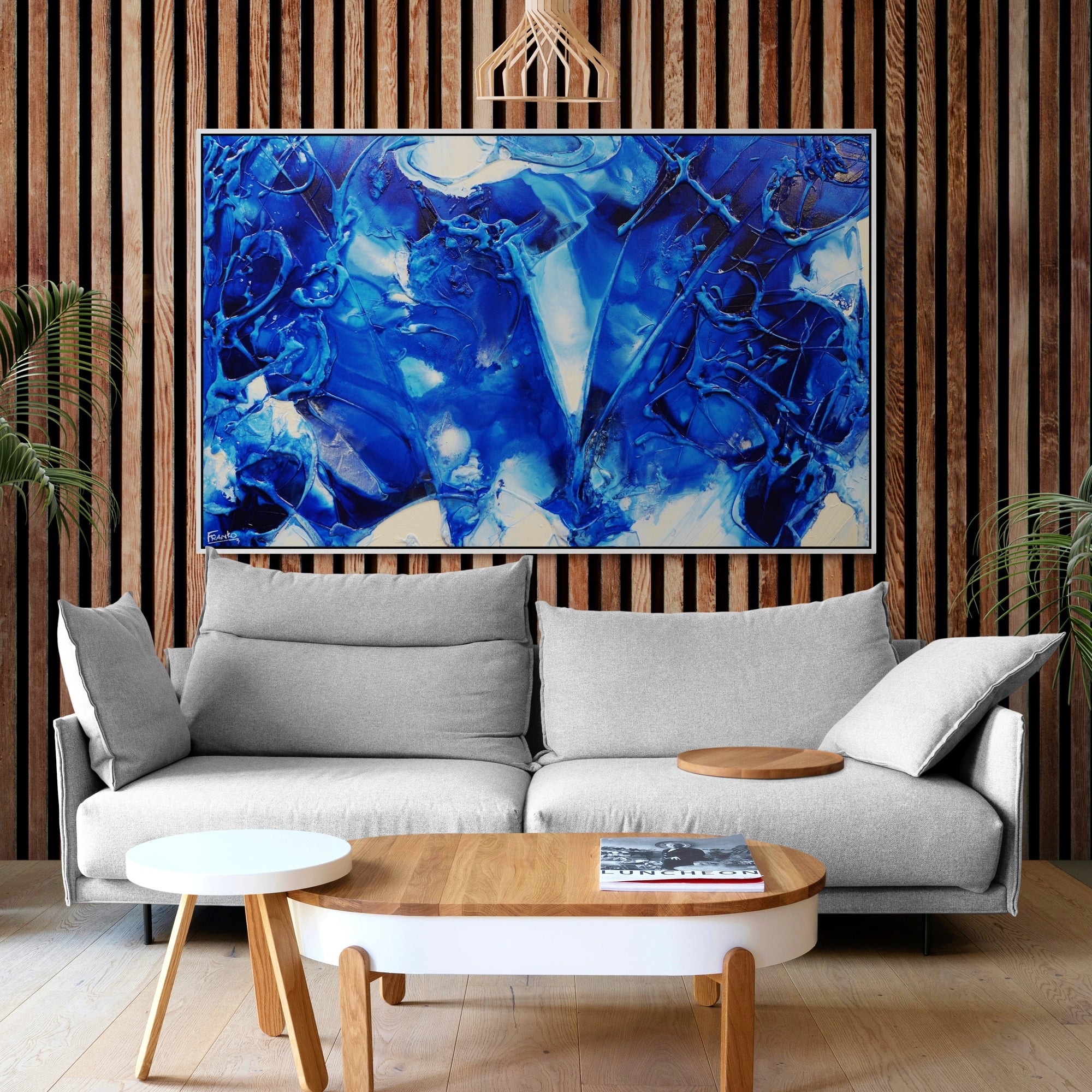 160cm x 100cm Blue White Textured Abstract Canvas Wall Art Painting - Modern Home Decor for Living Room, Bedroom & Office