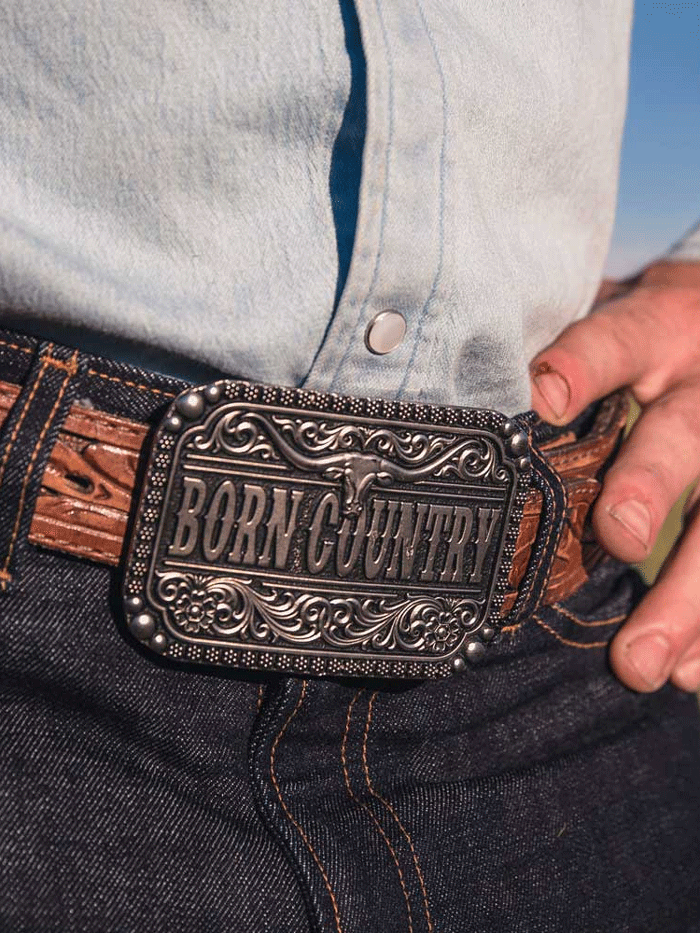 Montana Silversmiths A907 Born Country Attitude Buckle - Genuine Silver Western Belt Buckle for Men & Women | Perfect for Rodeo, Country Music Festivals & Western Fashion