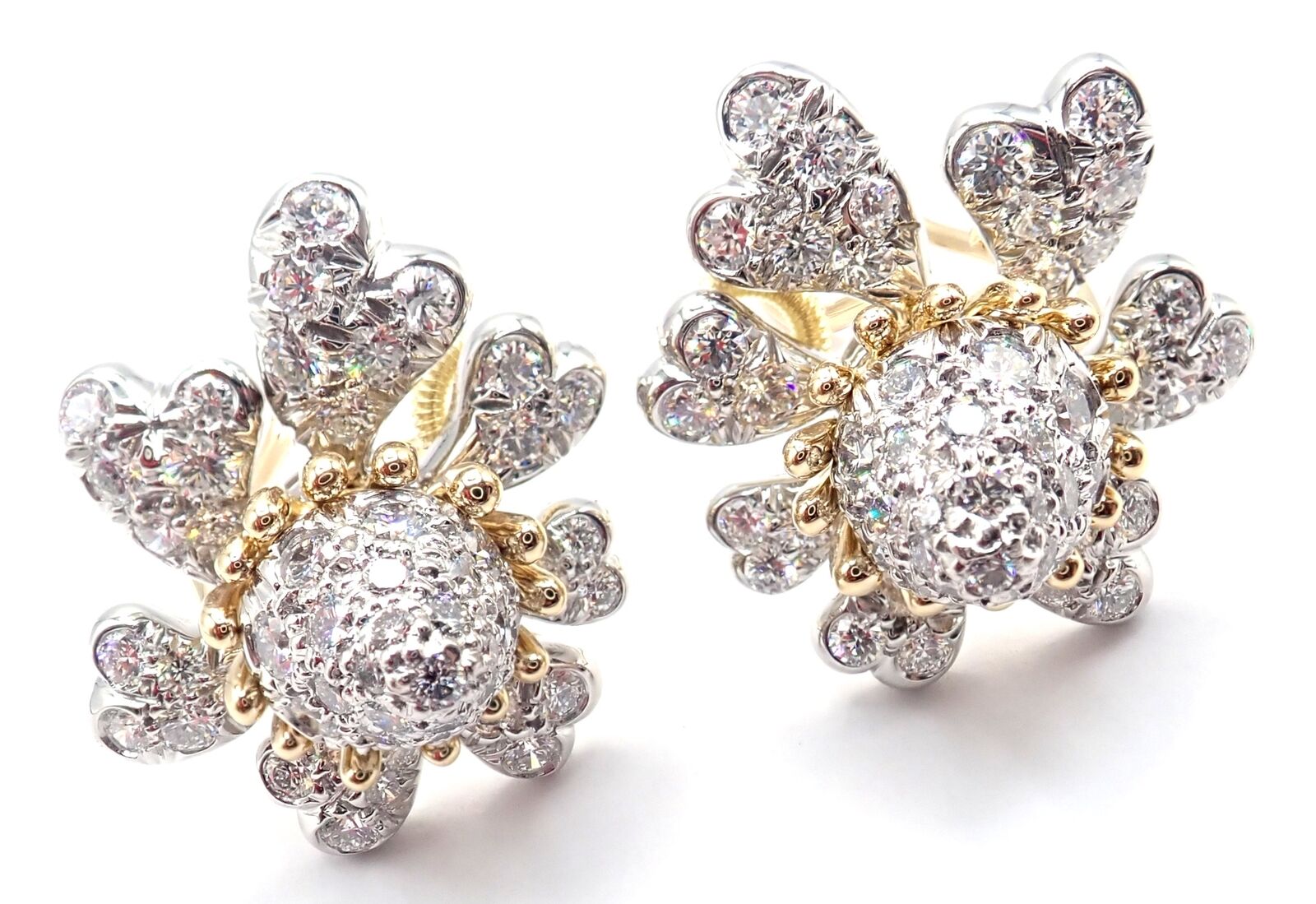 Tiffany & Co Schlumberger Cones And Petals 18k Gold Platinum Diamond Earrings - Luxury Jewelry for Women, Elegant Gift for Anniversary & Special Occasions