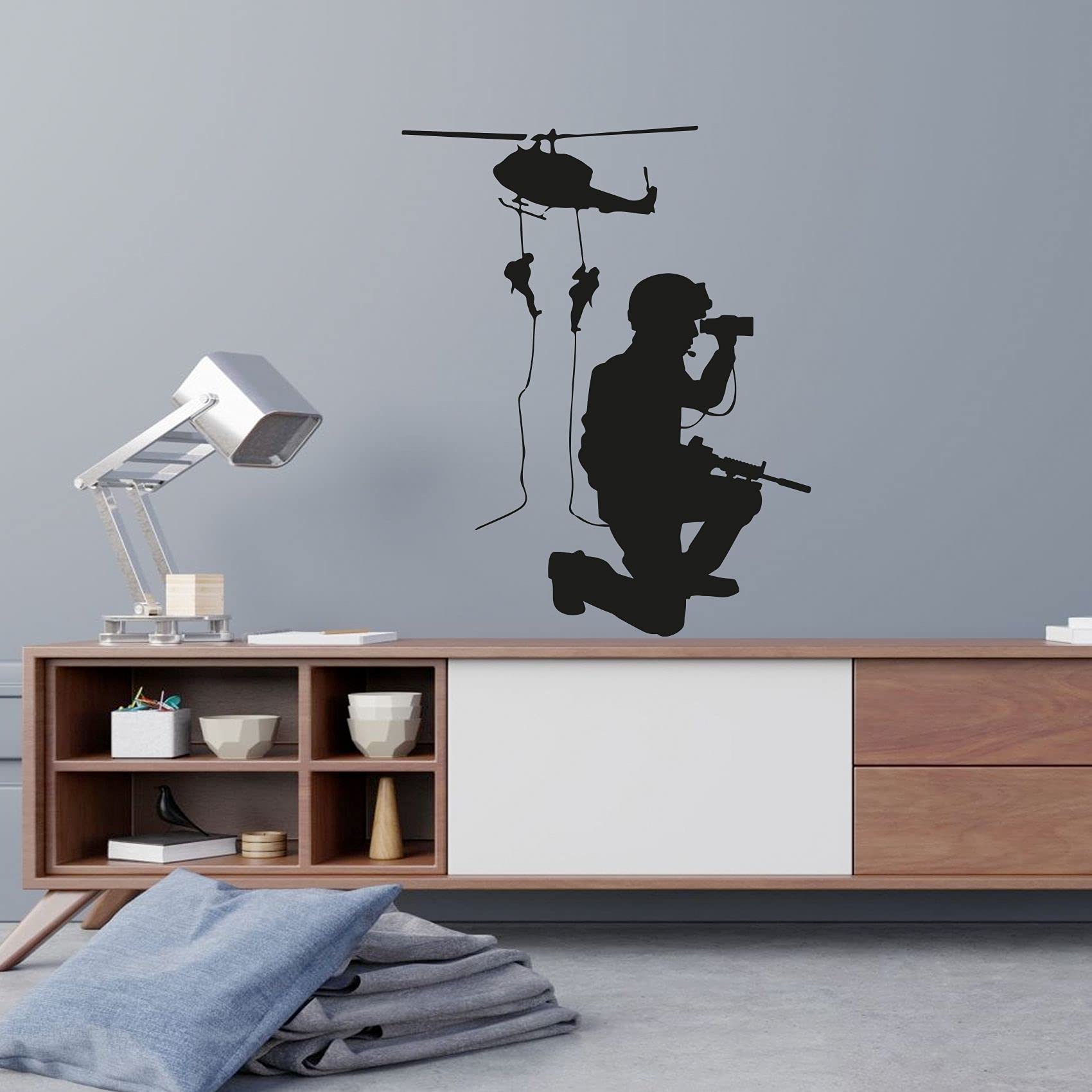 Military Helicopter Landing SWAT Team Army Men Wall Decal - 10x8 Inch Vinyl Sticker for Kids Room, Playroom, Bedroom & Home Decor - Perfect for Boys, Girls & Military Theme Lovers