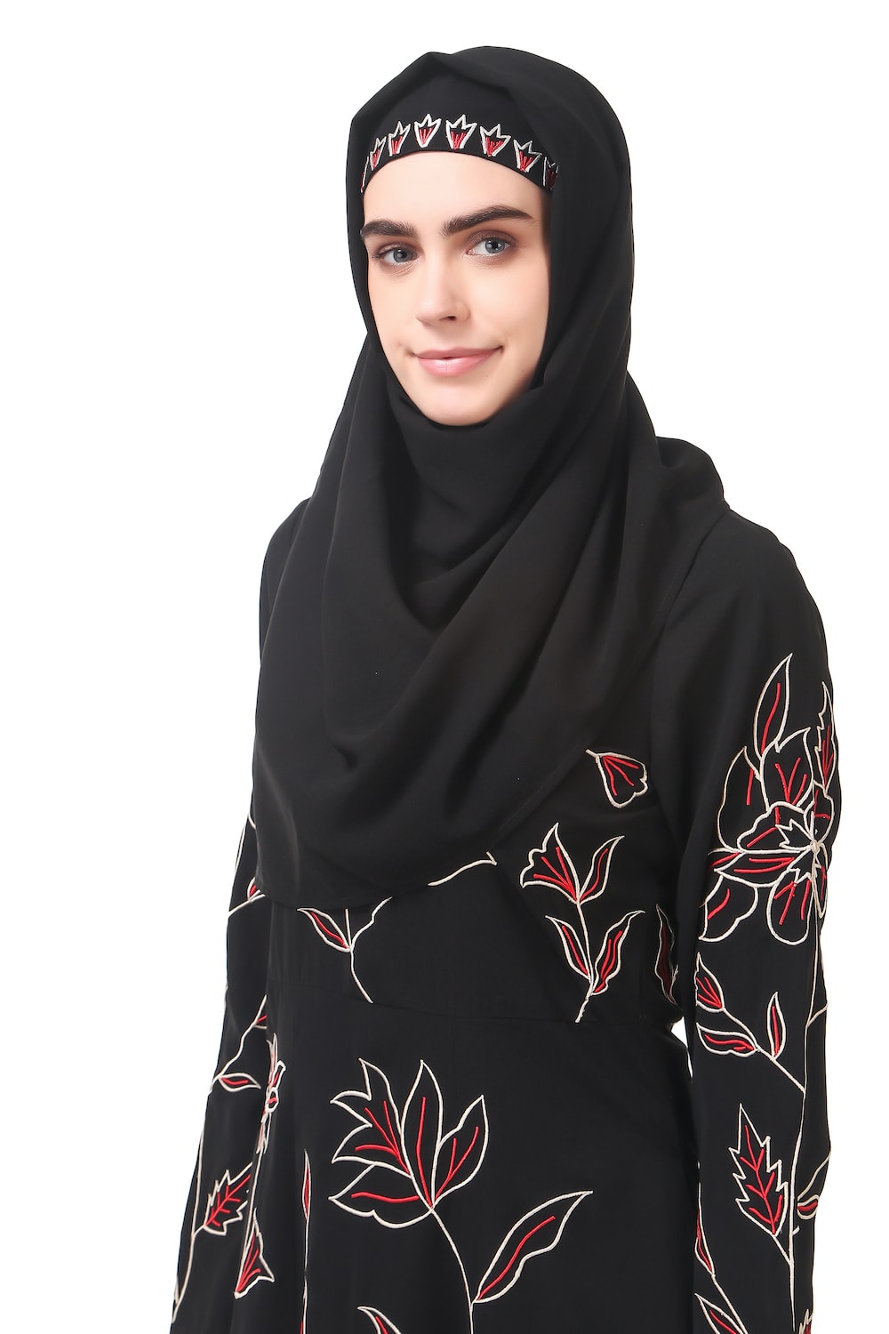 Elegant All Over Floral Embroidered Semi Circular Abaya Dress for Women - Perfect for Eid, Ramadan, Wedding & Special Occasions