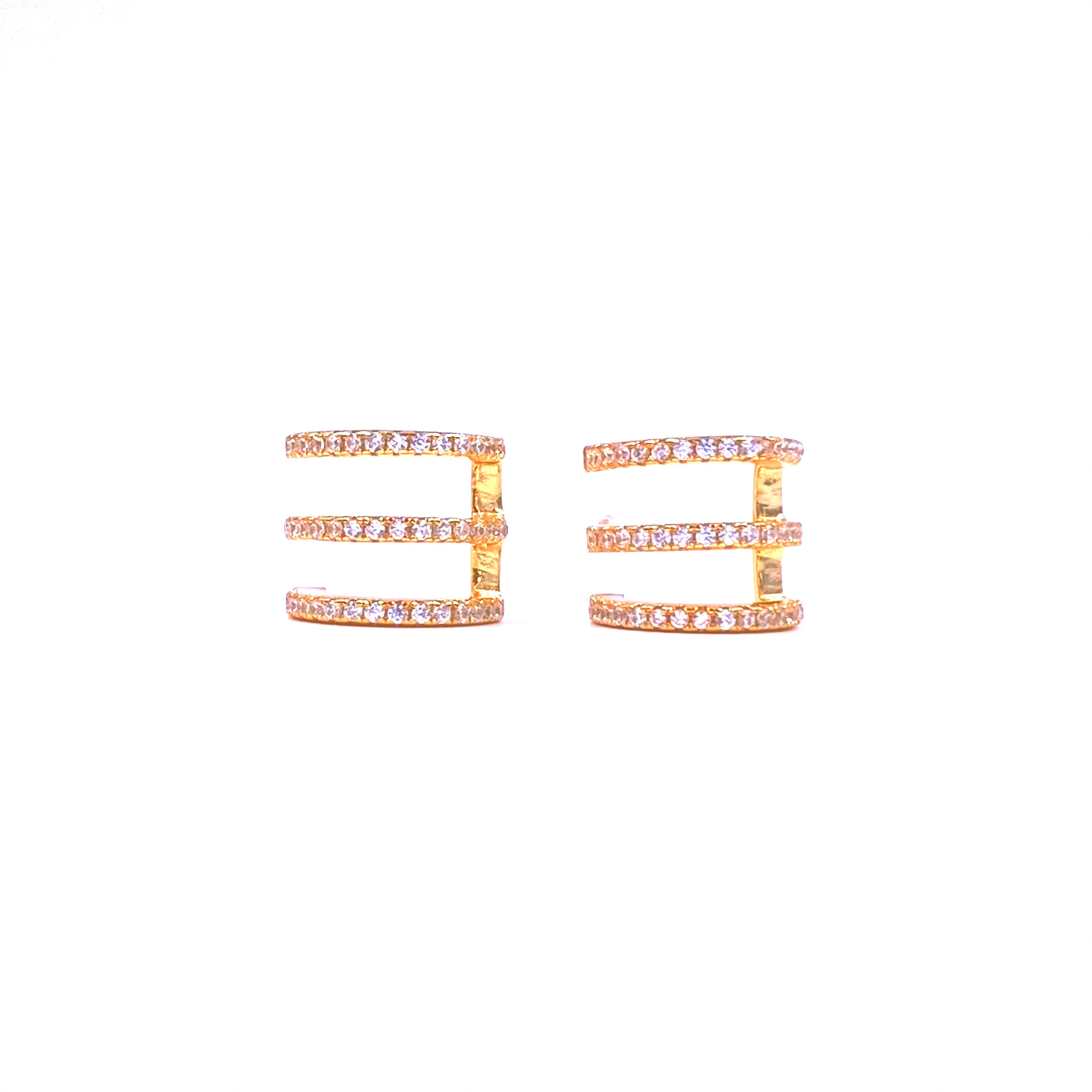 Ashley Gold Sterling Silver Gold Plated CZ Triple Bar Earrings for Women - Elegant Cubic Zirconia Dangle Earrings for Party, Wedding & Everyday Wear