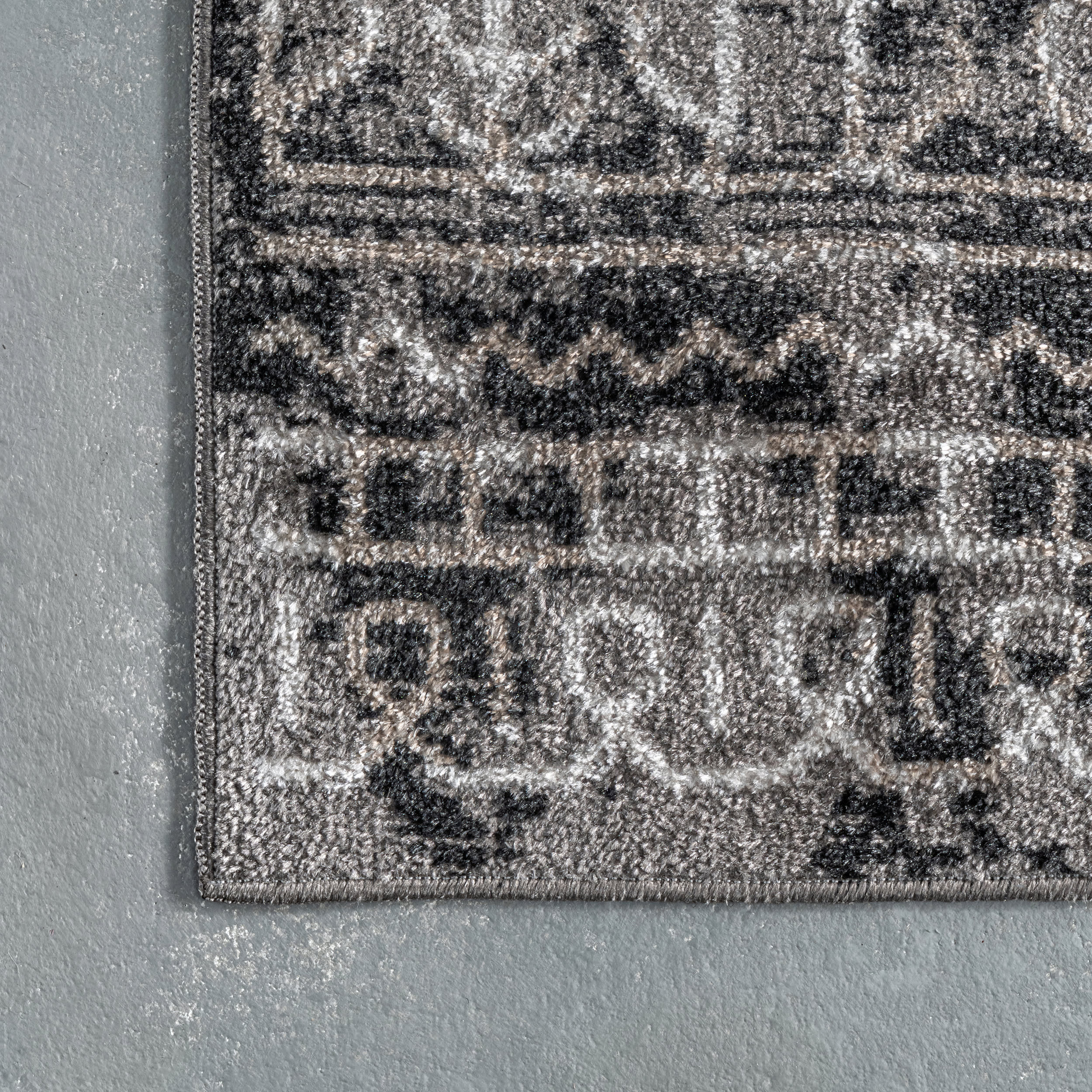 Washable Aida Stencil Rug in Dark Grey - Perfect for Living Room, Bedroom, or Entryway Decor