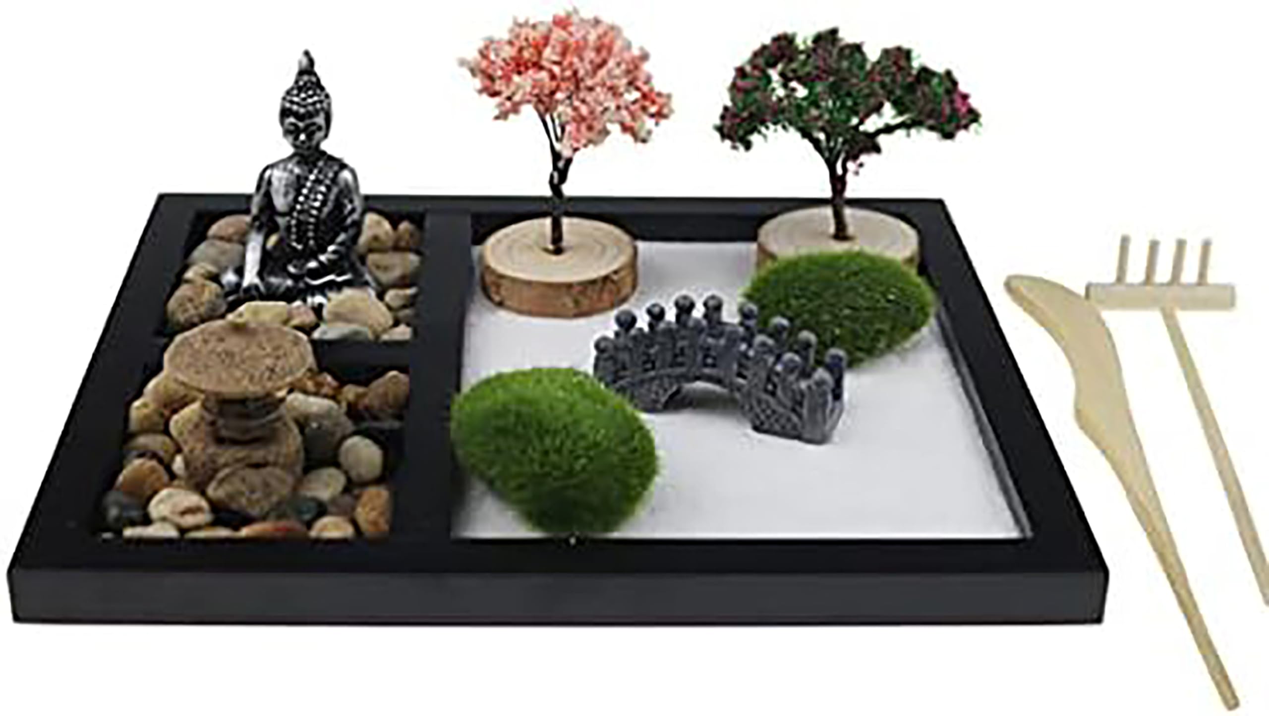 Japanese Zen Garden Sand Box Set - Mini Meditation Sand Garden with Rake & Accessories for Home, Office Desk, Bonsai Decor | Stress Relief & Mindfulness Practice