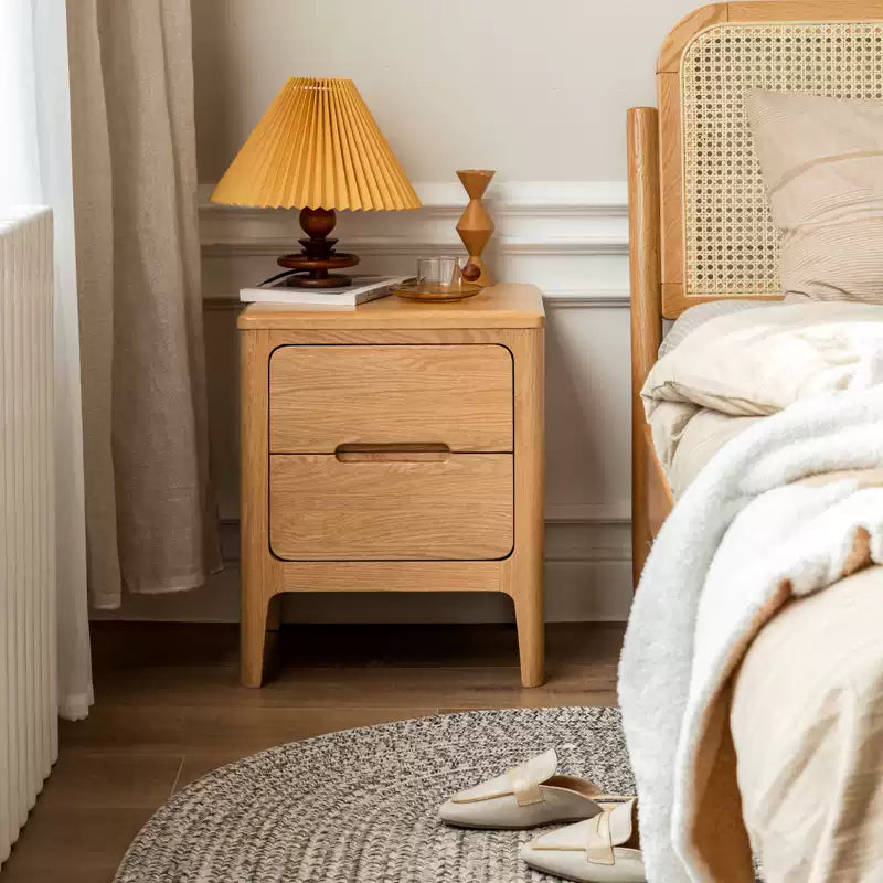 Solid Oak Wood Nightstand - Sturdy Bedside Table with Drawer for Bedroom, Living Room, or Guest Room - Perfect for Storage and Decor