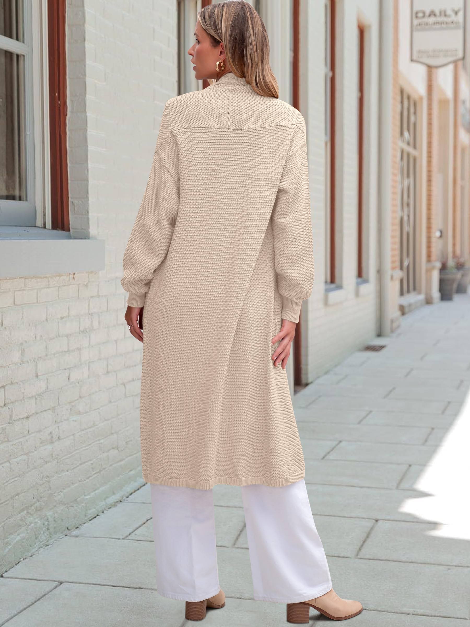 ANRABESS Women's Long Cardigan Sweater - Open Front Long Sleeve Slouchy Oversized Coat | 2024 Winter Chunky Knit Waffle Coatigan | Perfect for Casual Outfits, Office Wear & Cozy Home Lounging