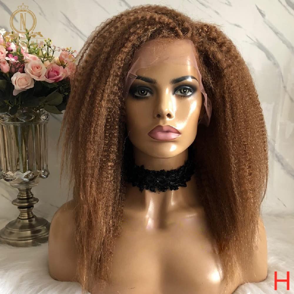 13x4 Brazilian Human Hair Lace Front Wig for Black Women - 30# Blonde Brown, Glueless Italian Yaki Kinky Straight, 12 Inches with Baby Hair | Perfect for Daily Wear, Parties & Special Occasions