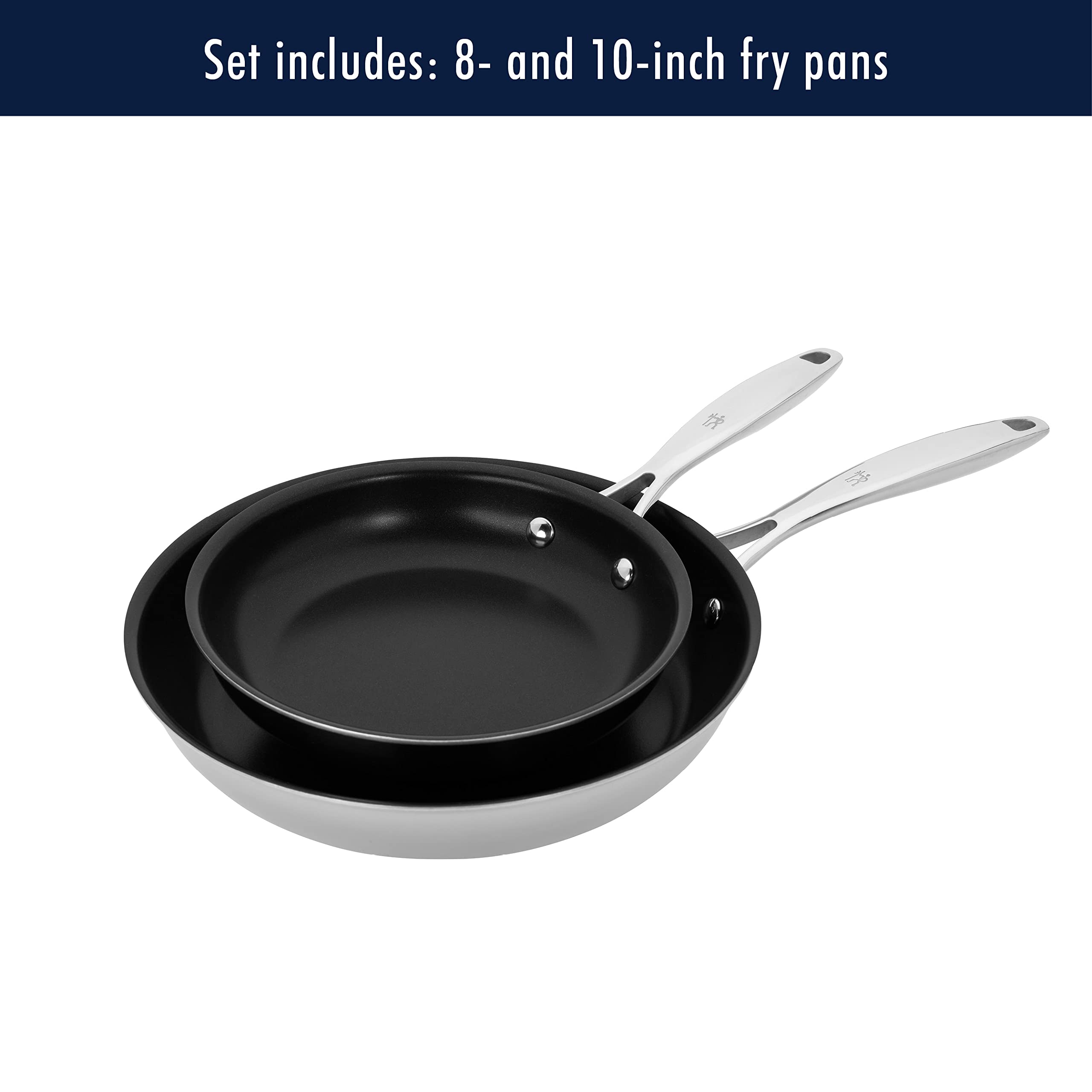 HENCKELS Clad Impulse 2-Piece Nonstick Cookware Set - Stainless Steel Frying Pans with 3-Ply Clad Construction, Mirror Finish, Dishwasher & Oven Safe, Induction Compatible, PFOA-Free Nonstick Coating - Perfect for Sautéing, Frying & Baking at Home