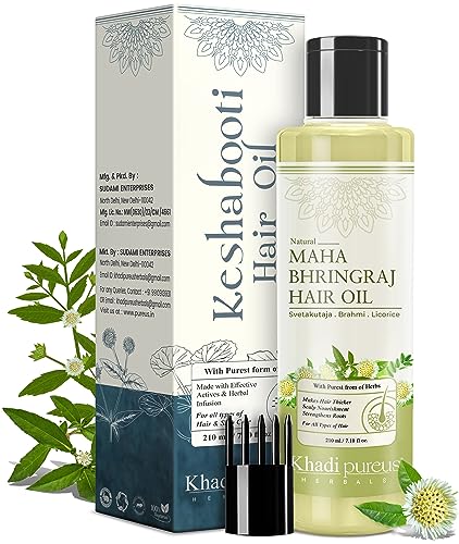 Khadi Pure Herbal Keshabooti Maha Bhringraj Hair Oil - Promotes Healthy Hair Growth, Reduces Hair Fall & Strengthens Roots | Non-Sticky & Non-Greasy Natural Hair Oil for Women & Men | Pure Herbal Scalp Massage Oil with Comb Applicator (210 ml) - Perfect for Daily Hair Care, Scalp Treatment & Ayurvedic Hair Growth Therapy
