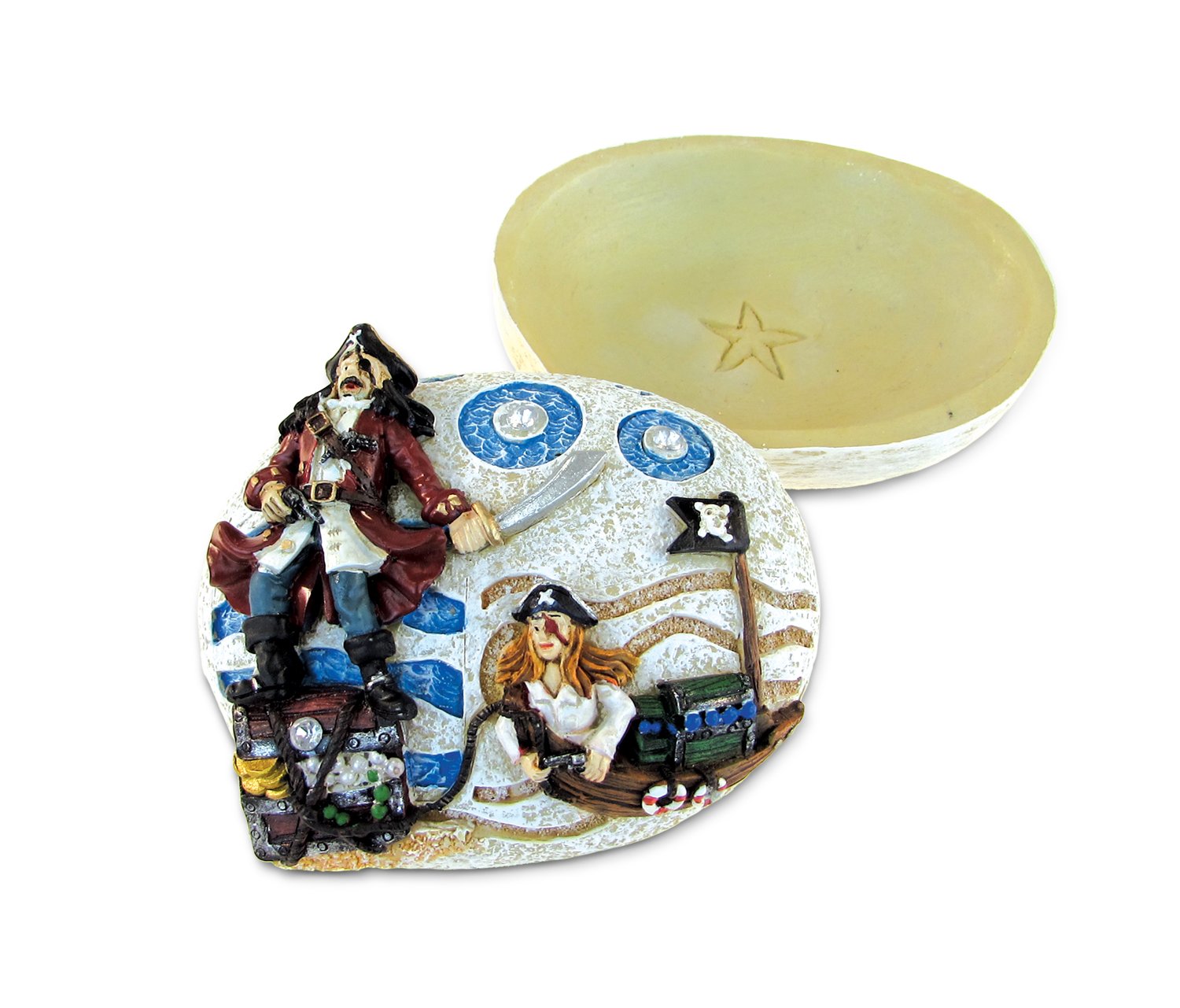 Pirate Couple Resin Jewelry Box with Removable Lid - 3.25