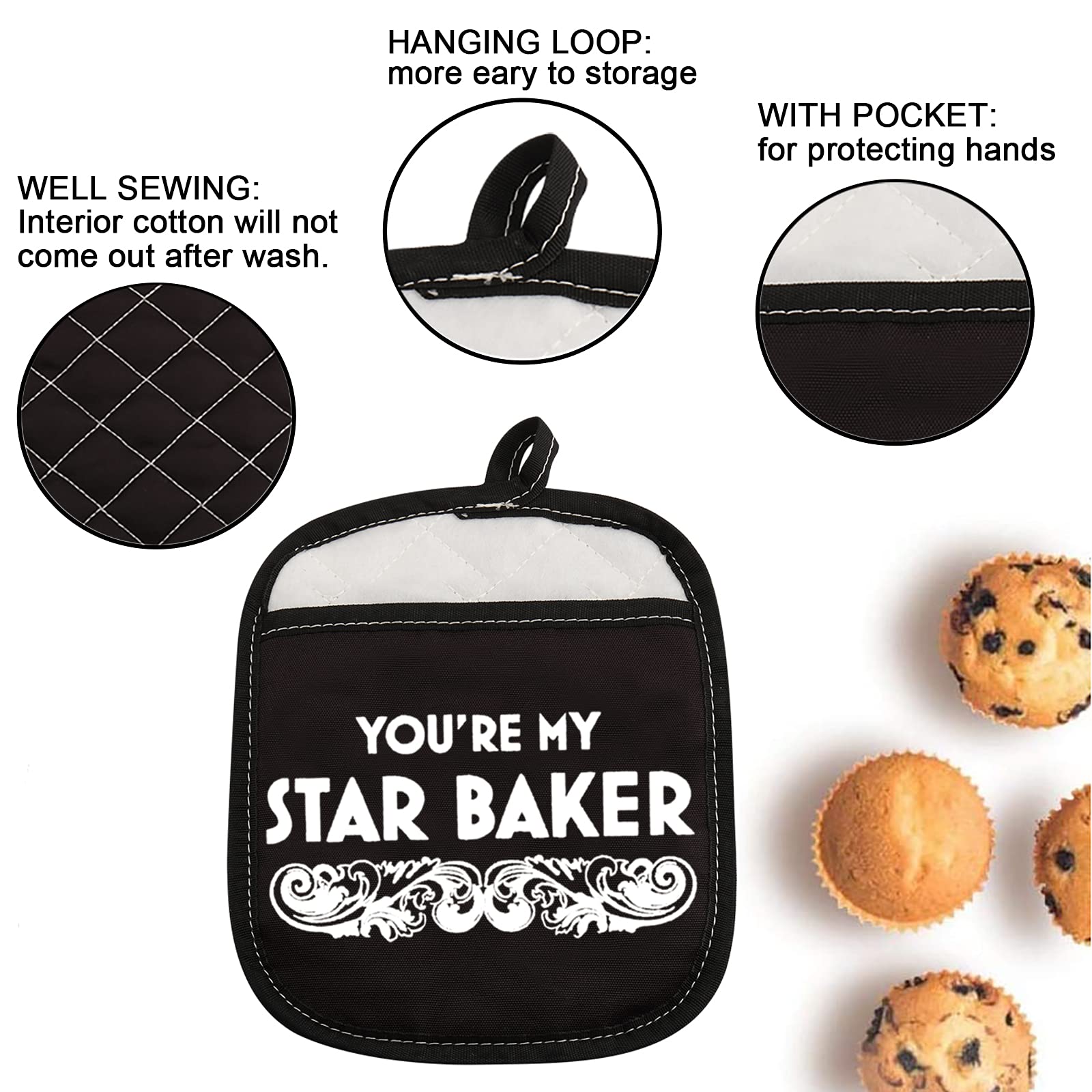 ZJXHPO Star Baker Oven Mitts & Pot Holders Set - Heat Resistant Kitchen Gloves for Cooking, Baking, Grilling - Perfect Gift for Bakers & Home Chefs (Use for Hot Pans, Baking Sheets, BBQ Grills)